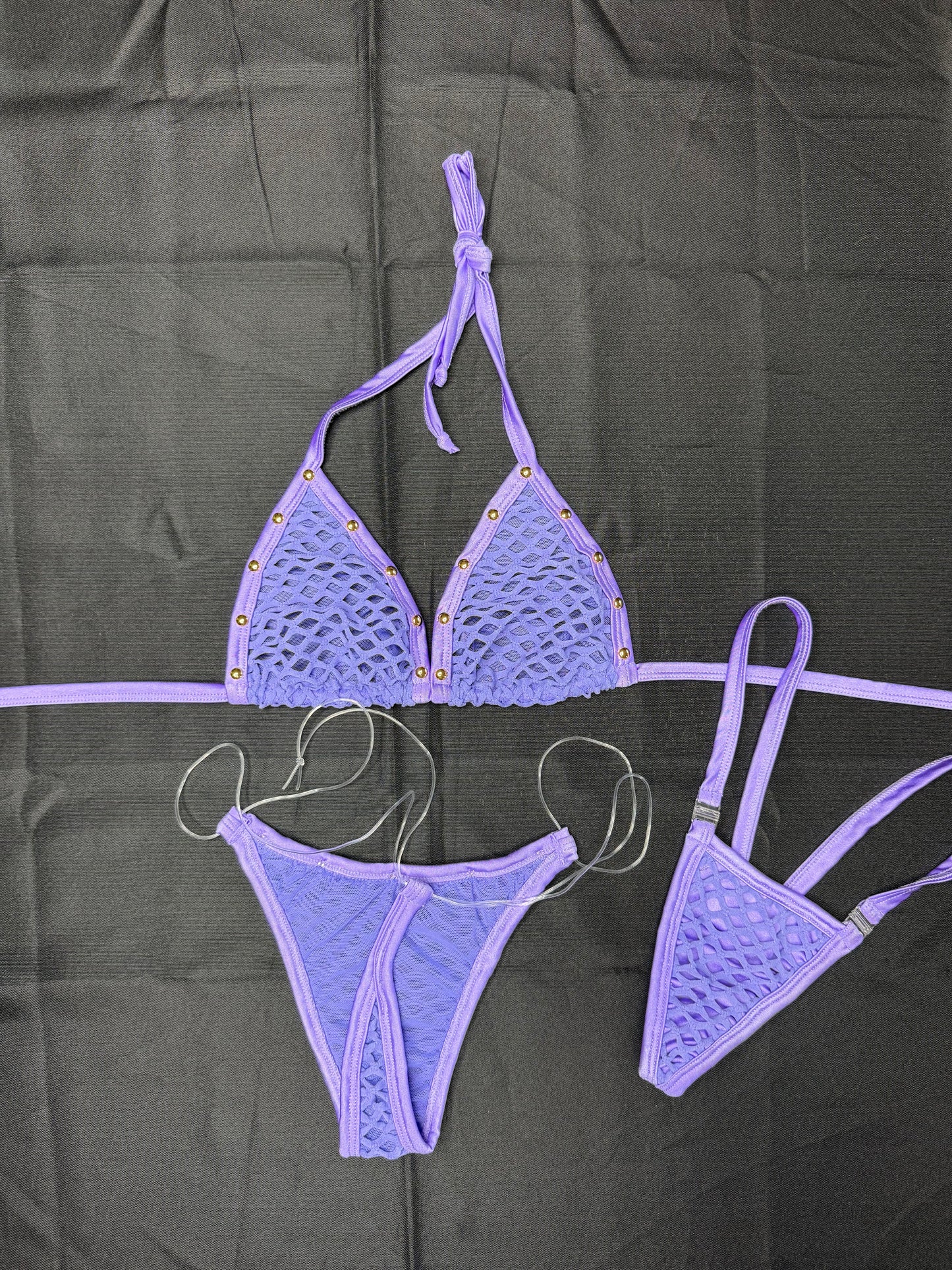 Lavender Spandex Two-Piece Bikini Lingerie Outfit