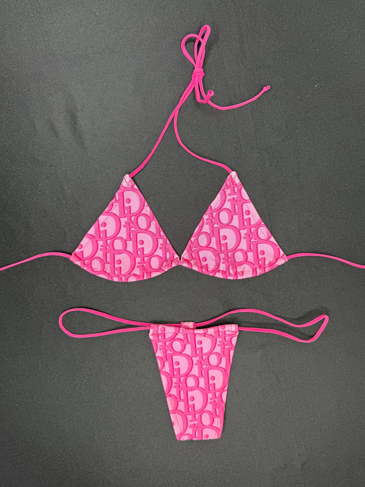 Pink Designer Two-Piece Micro Bikini Lingerie Outfit