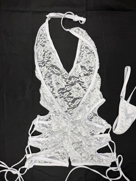 White Lace One-Piece Lingerie Outfit