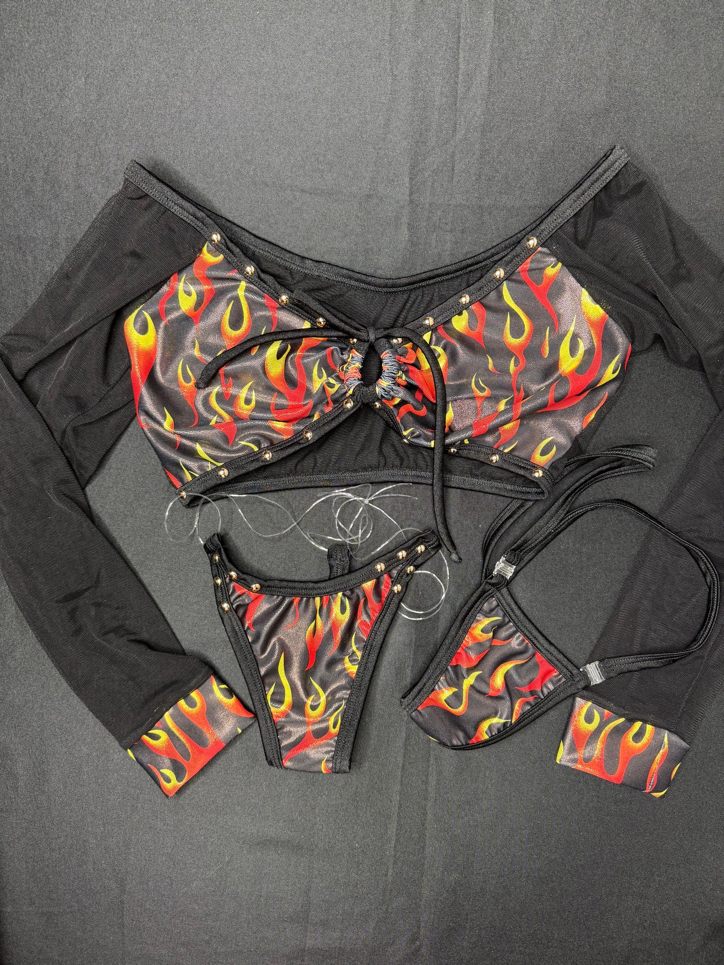 Black/Holographic Red Flame Two-Piece Lingerie Outfit