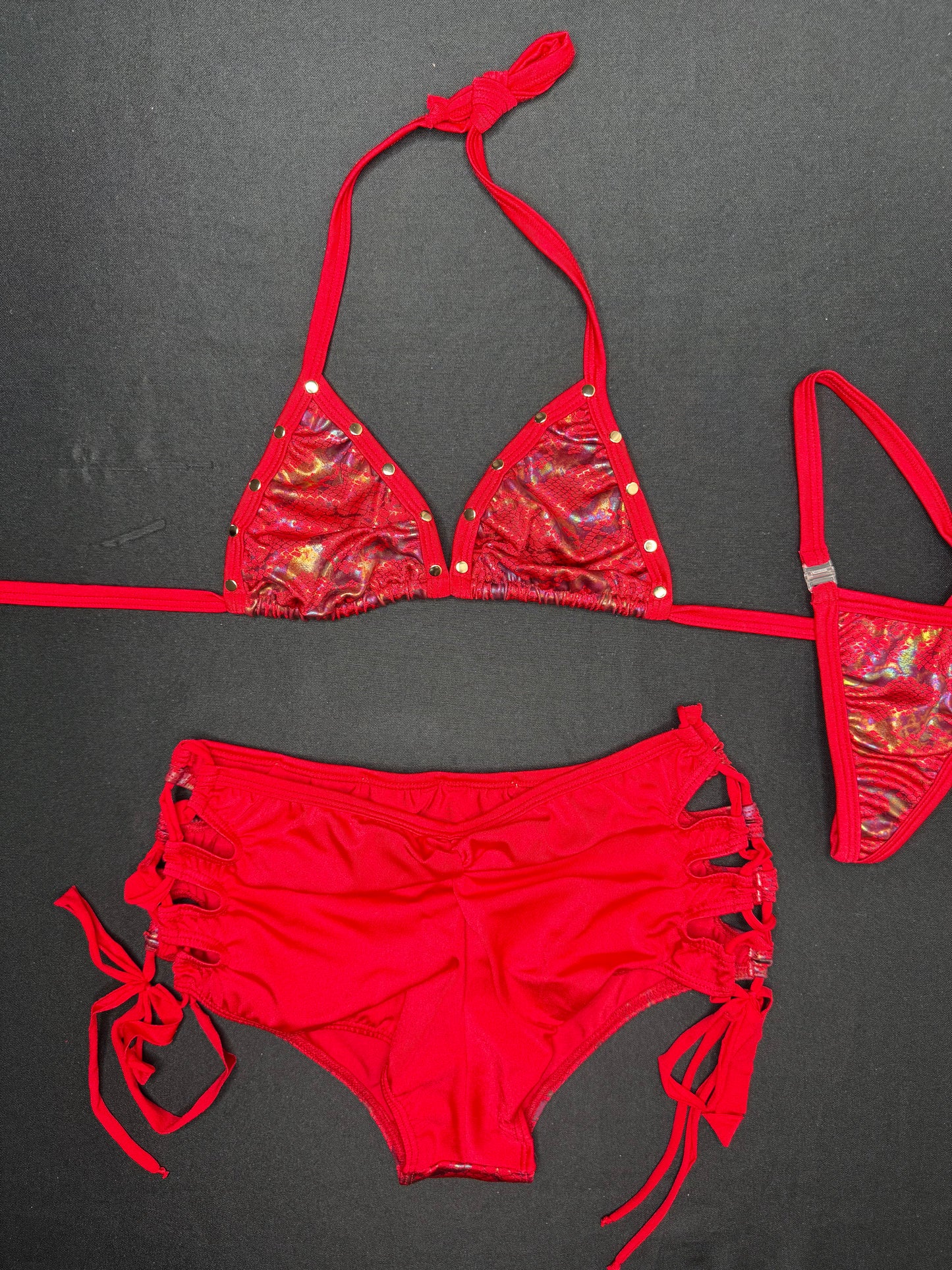 Red Snake Print Bikini Top/Shorts Two-Piece Lingerie Outfit