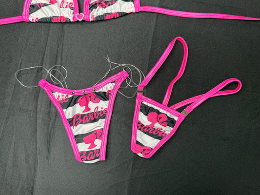 Hot Pink/White Designer Spandex Two-Piece Bikini Lingerie Outfit