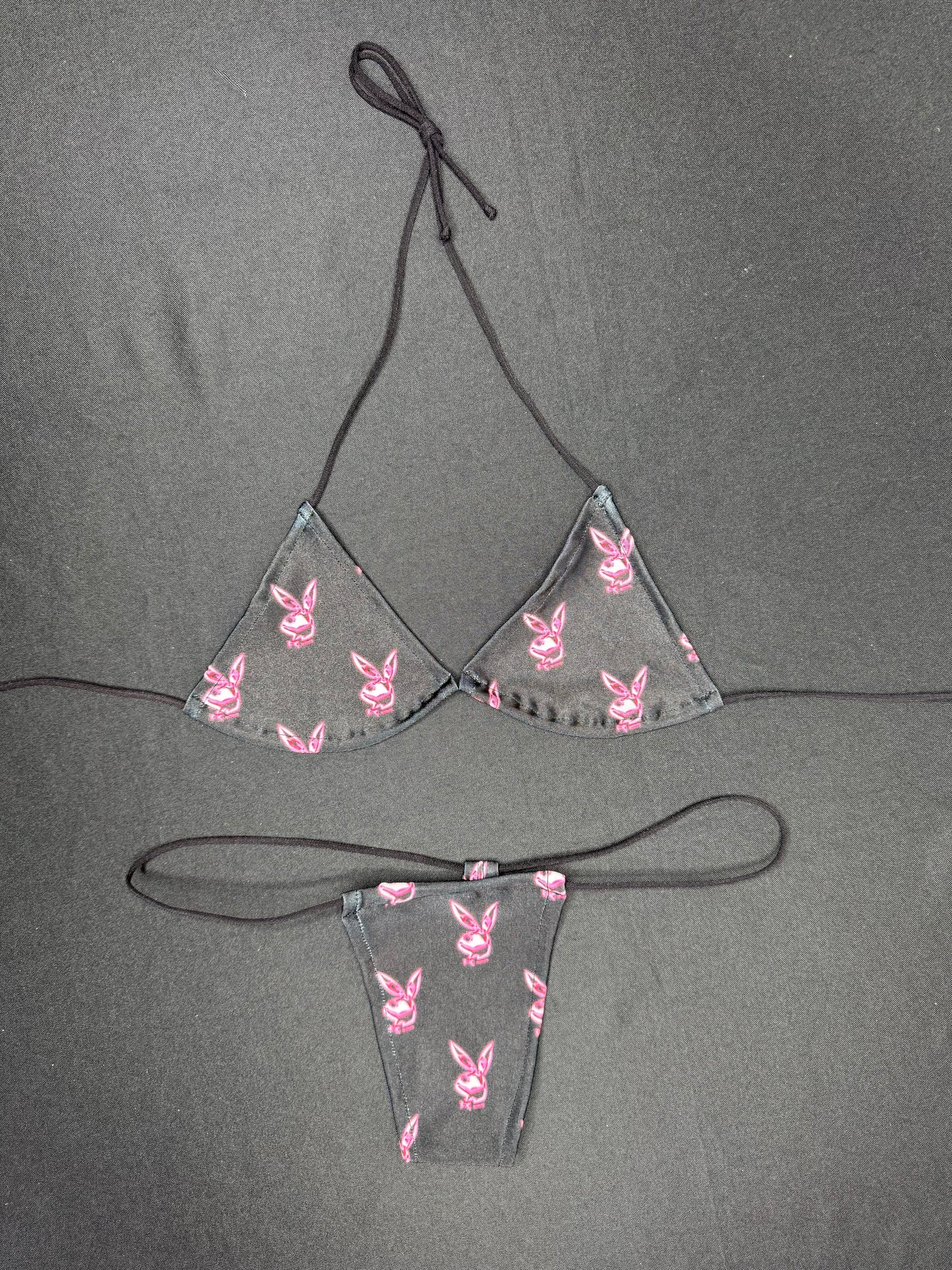 Black Bunny Two-Piece Micro Bikini Lingerie Outfit