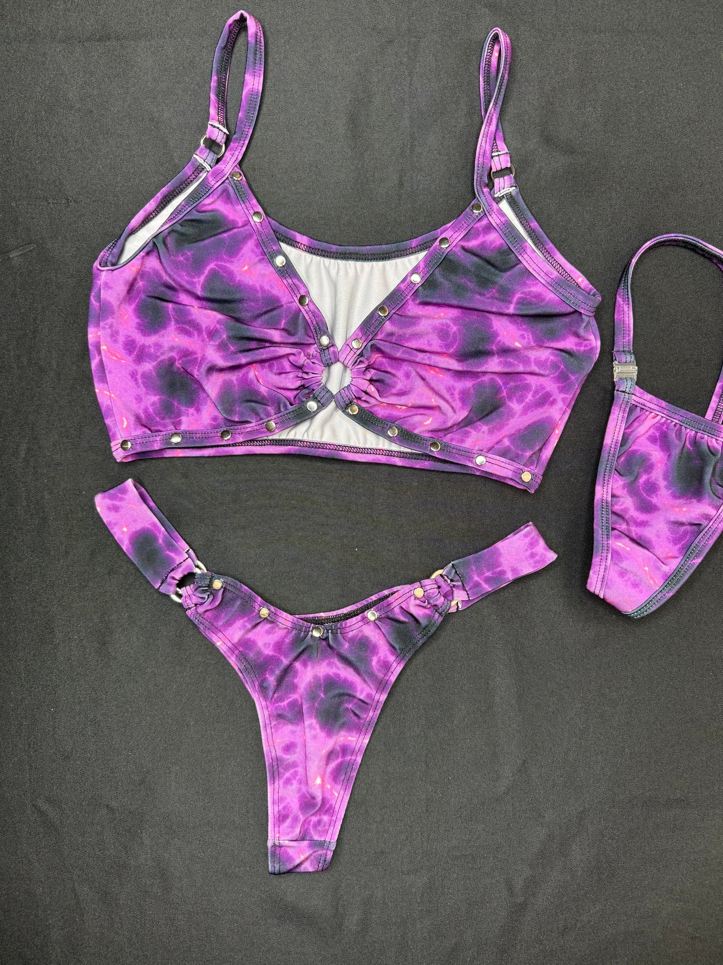 Black/Purple Two-Piece Sports Bra/Cheeky Thong Lingerie Outfit