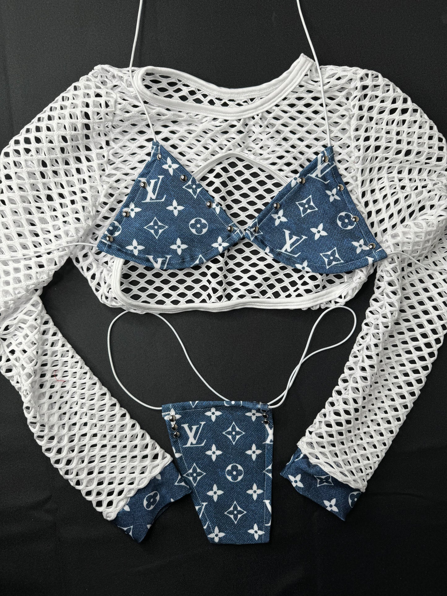 White/Denim Three Piece Stripper Outfit