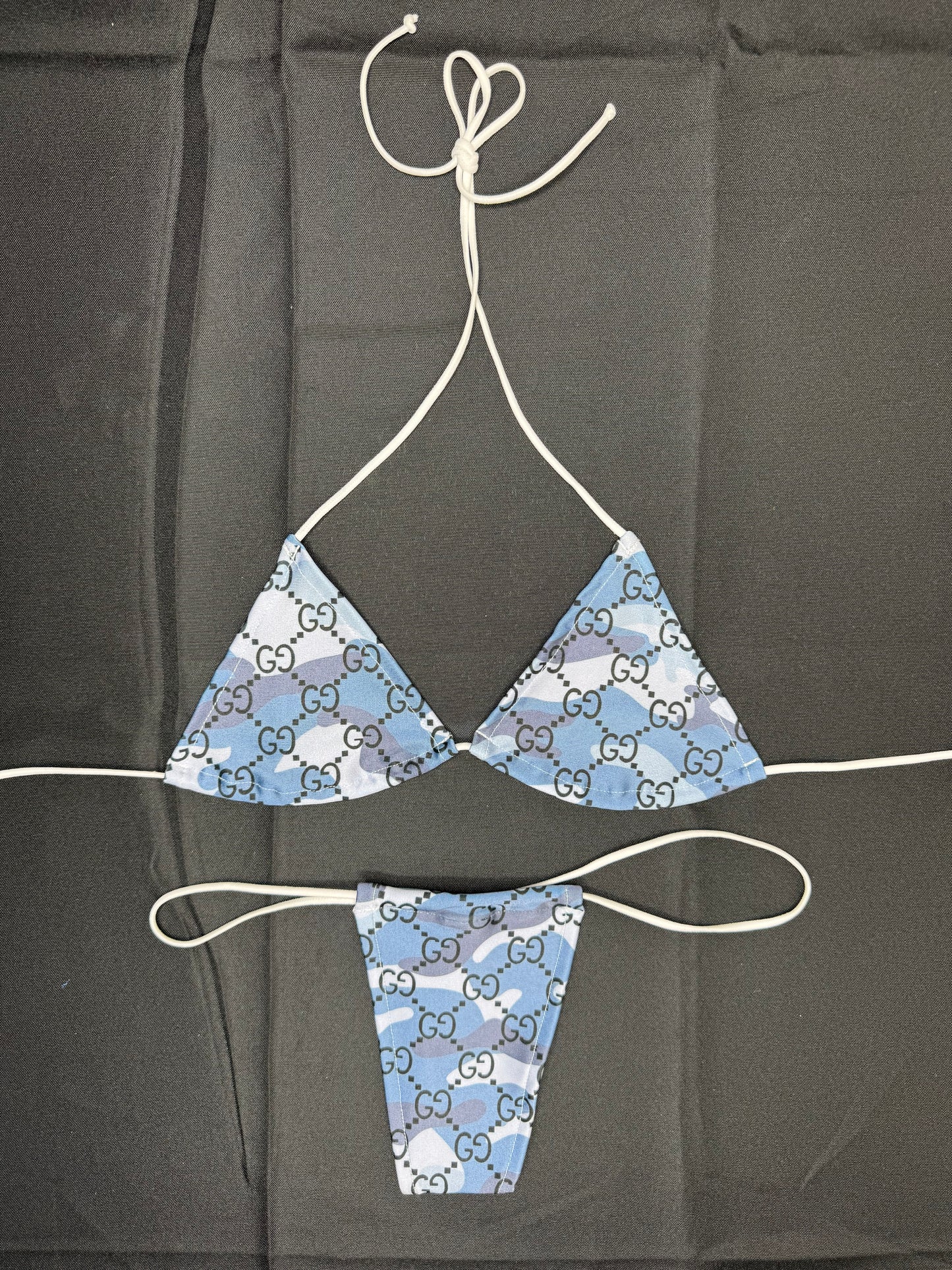 Blue Camouflage Two-Piece Micro Bikini Lingerie Outfit