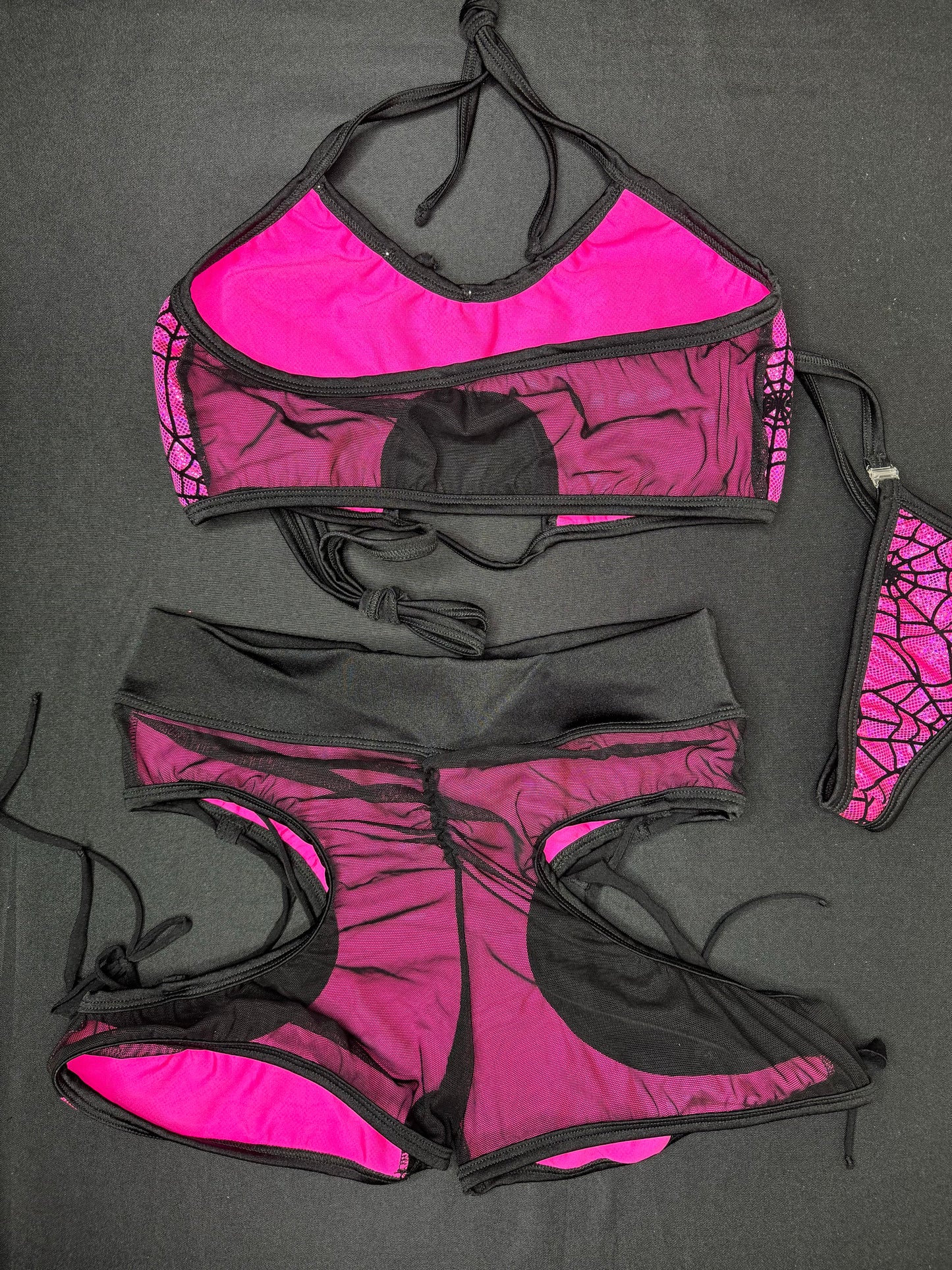 Pink Spider Web Sports Bra/Shorts Two-Piece Lingerie Outfit