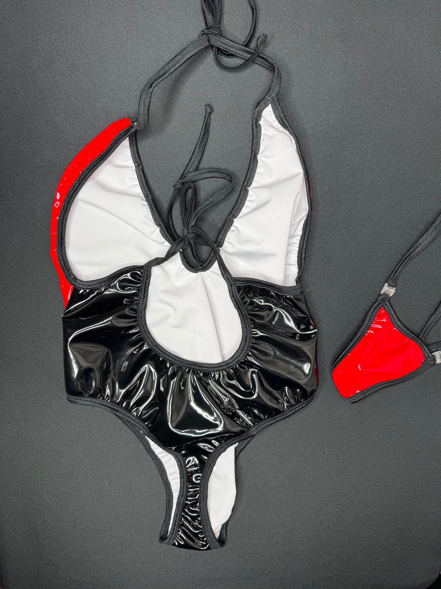 Red/Black Latex One-Piece Lingerie Outfit