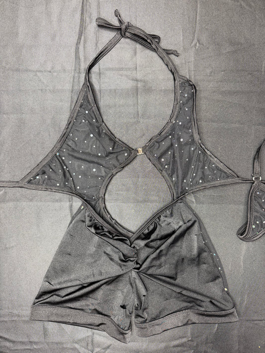 Black Sparkle Mesh/Spandex One-Piece Lingerie Outfit