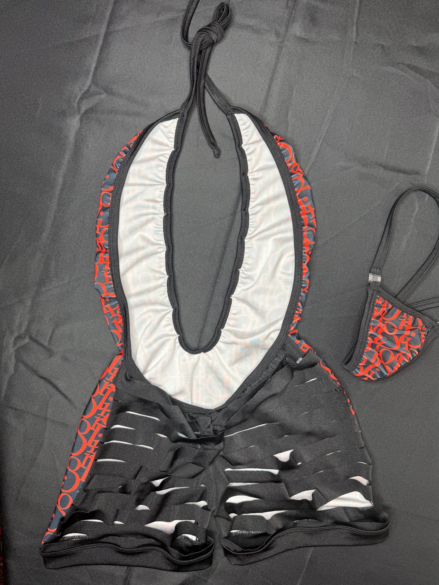 Black/Red Designer Spandex One-Piece Lingerie Outfit