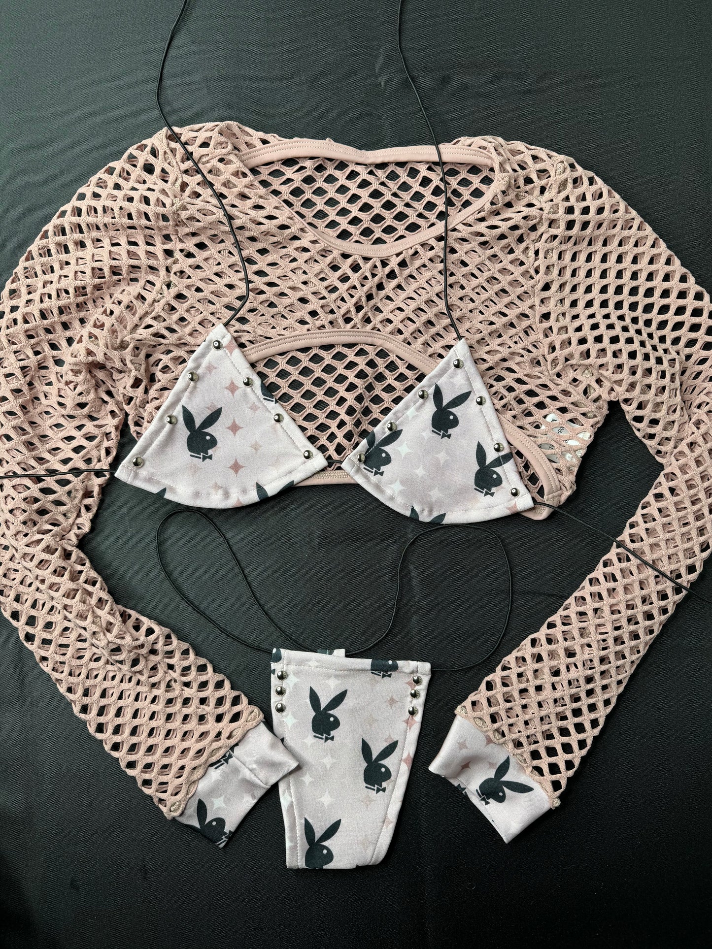 Beige Bunny Three-Piece Stripper Outfit