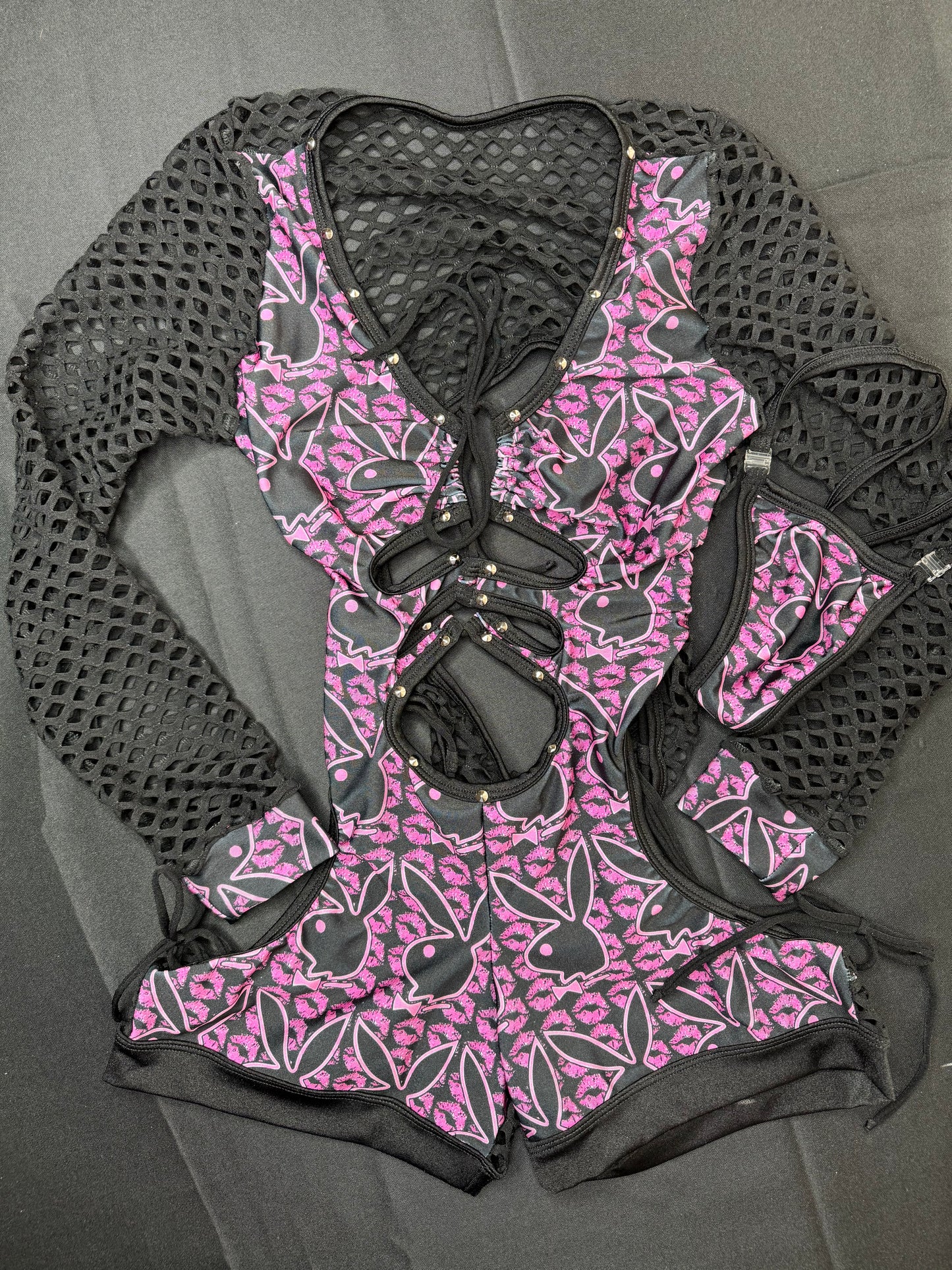 Black/Pink Bunny Bartender Romper Outfit