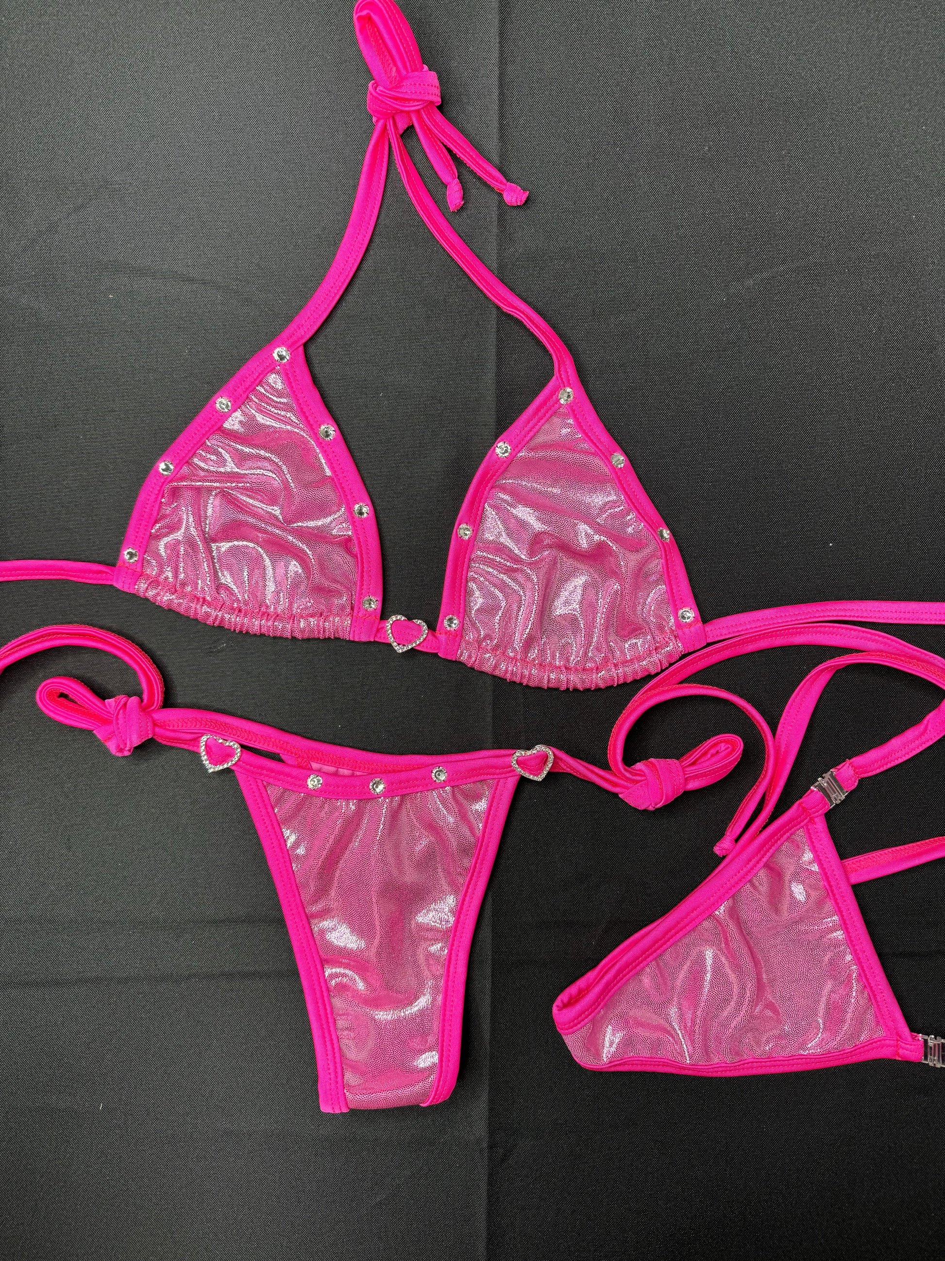 Hot Pink Two-Piece Bikini Lingerie Outfit