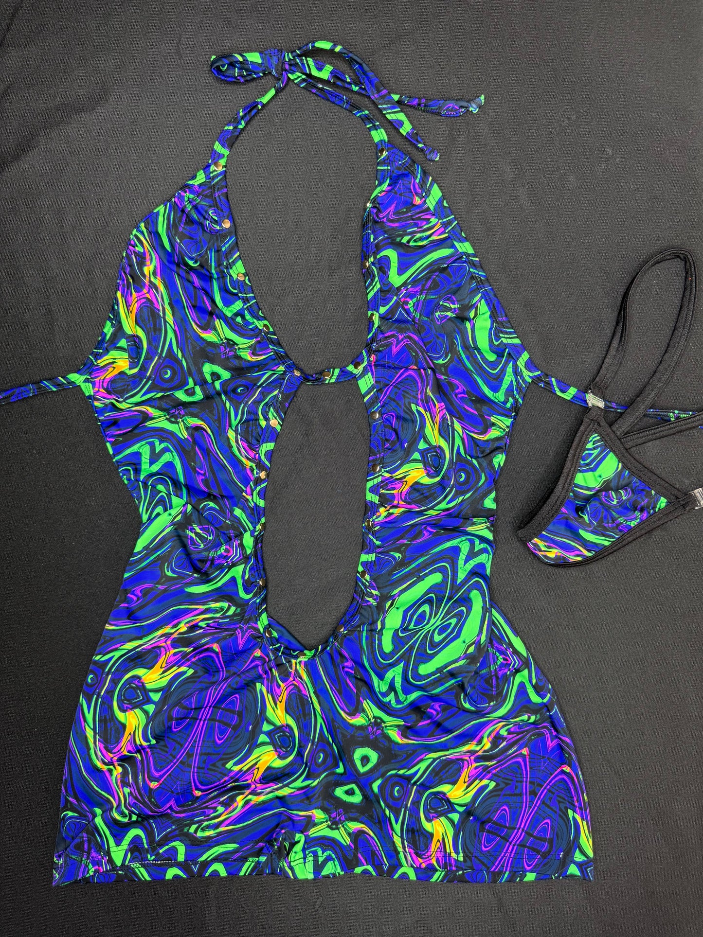 Trippy Print Spandex One-Piece Lingerie Outfit