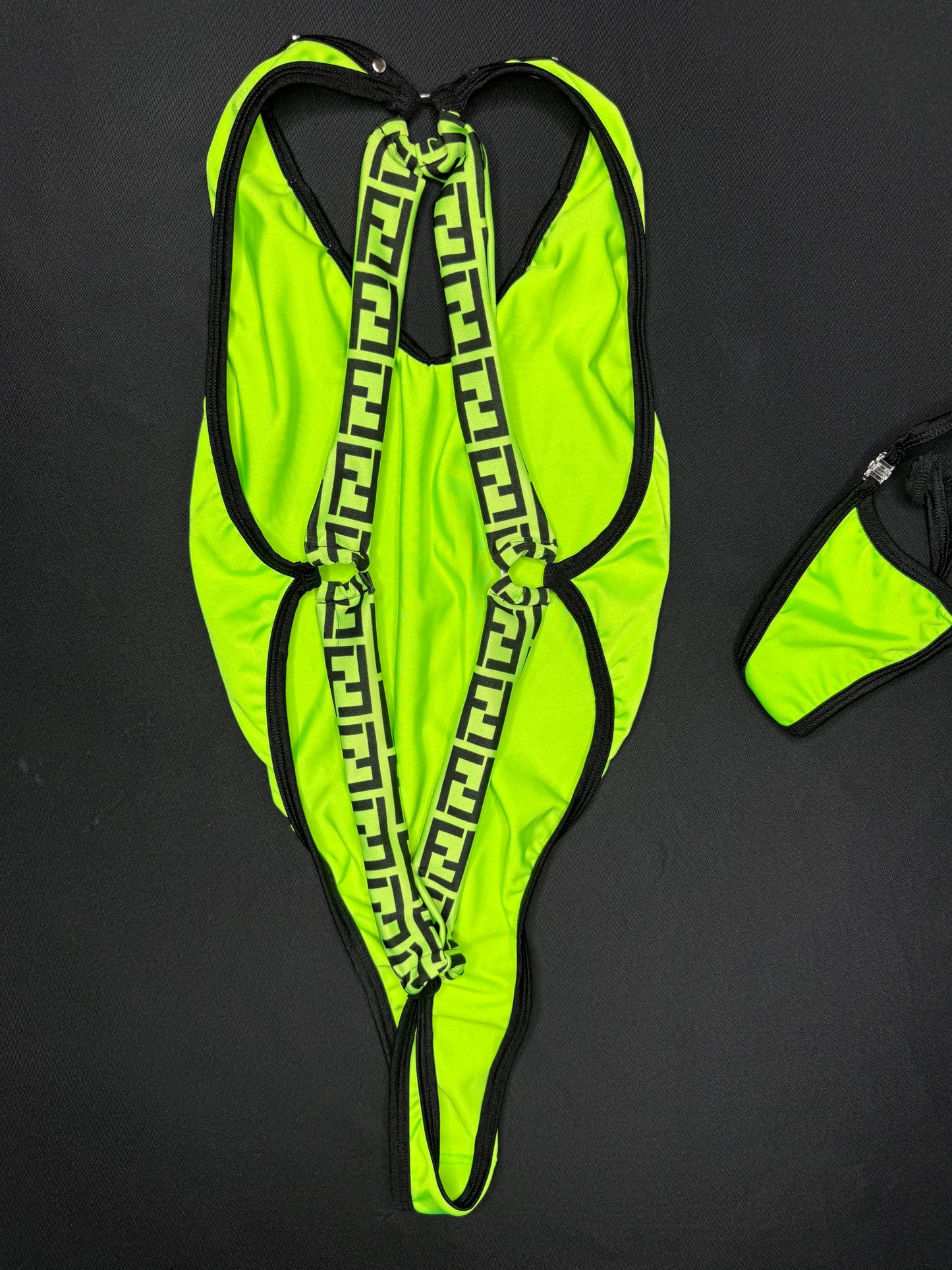 Neon Green/Designer Spandex One-Piece Lingerie Outfit
