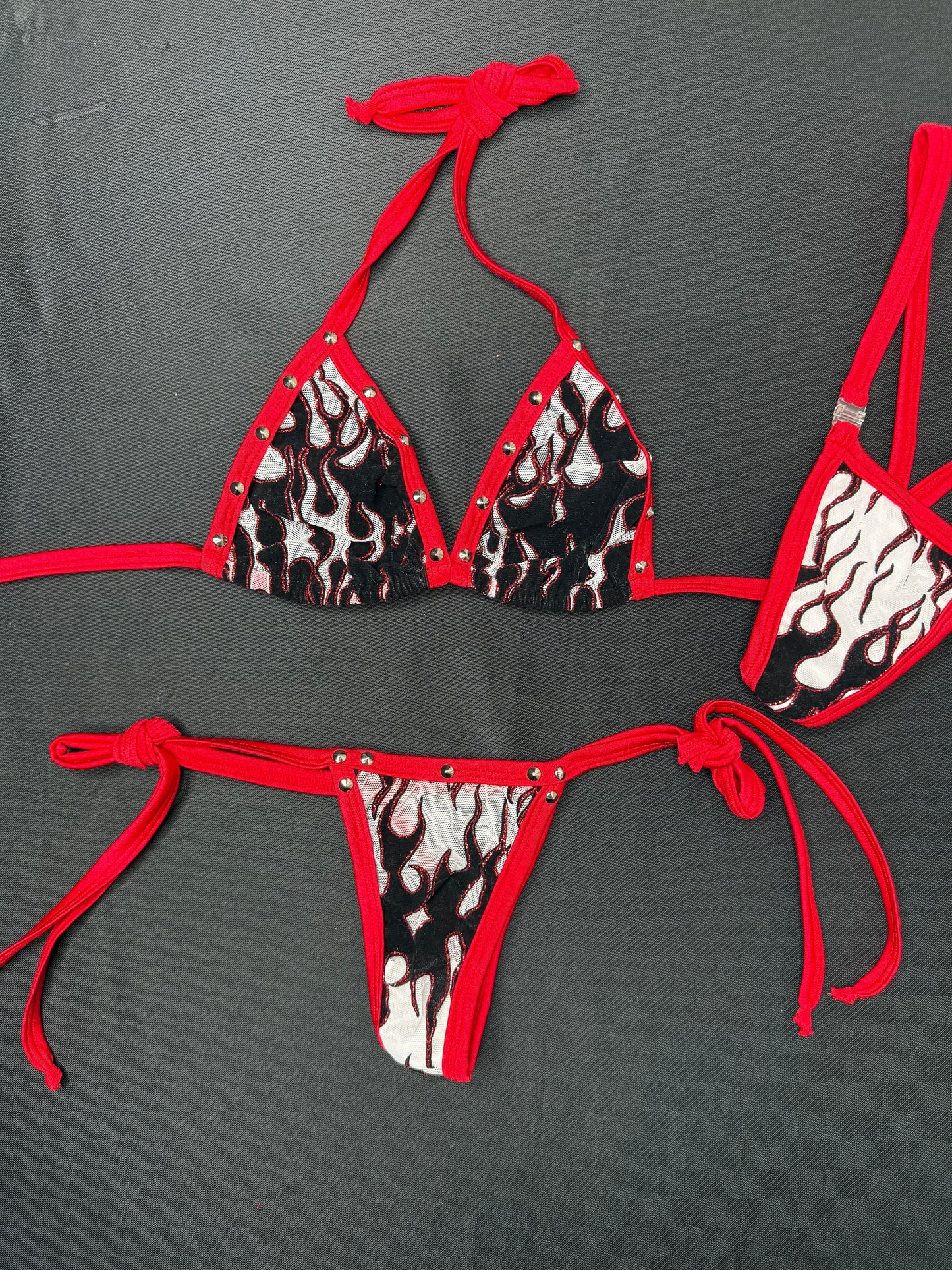White Flame Mesh Two-Piece Side Tie Bikini Lingerie Outfit