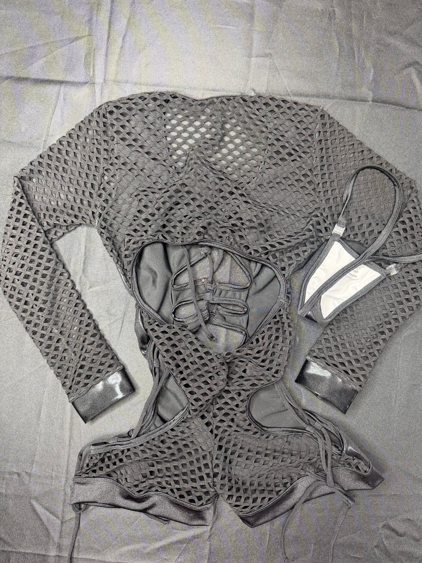 Black Spandex Fishnet Romper Lingerie Outfit