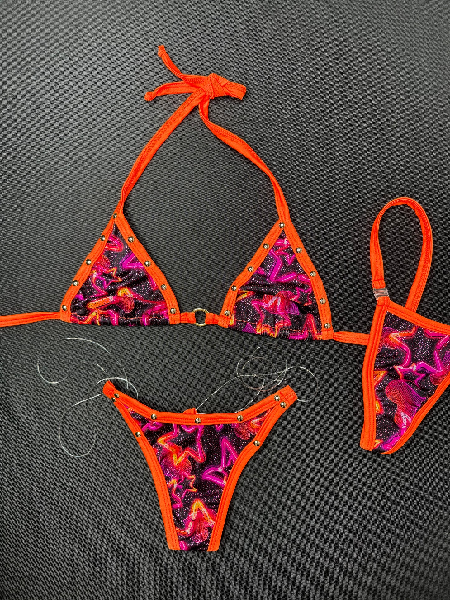 Orange/Star Print Two-Piece Bikini Lingerie Outfit