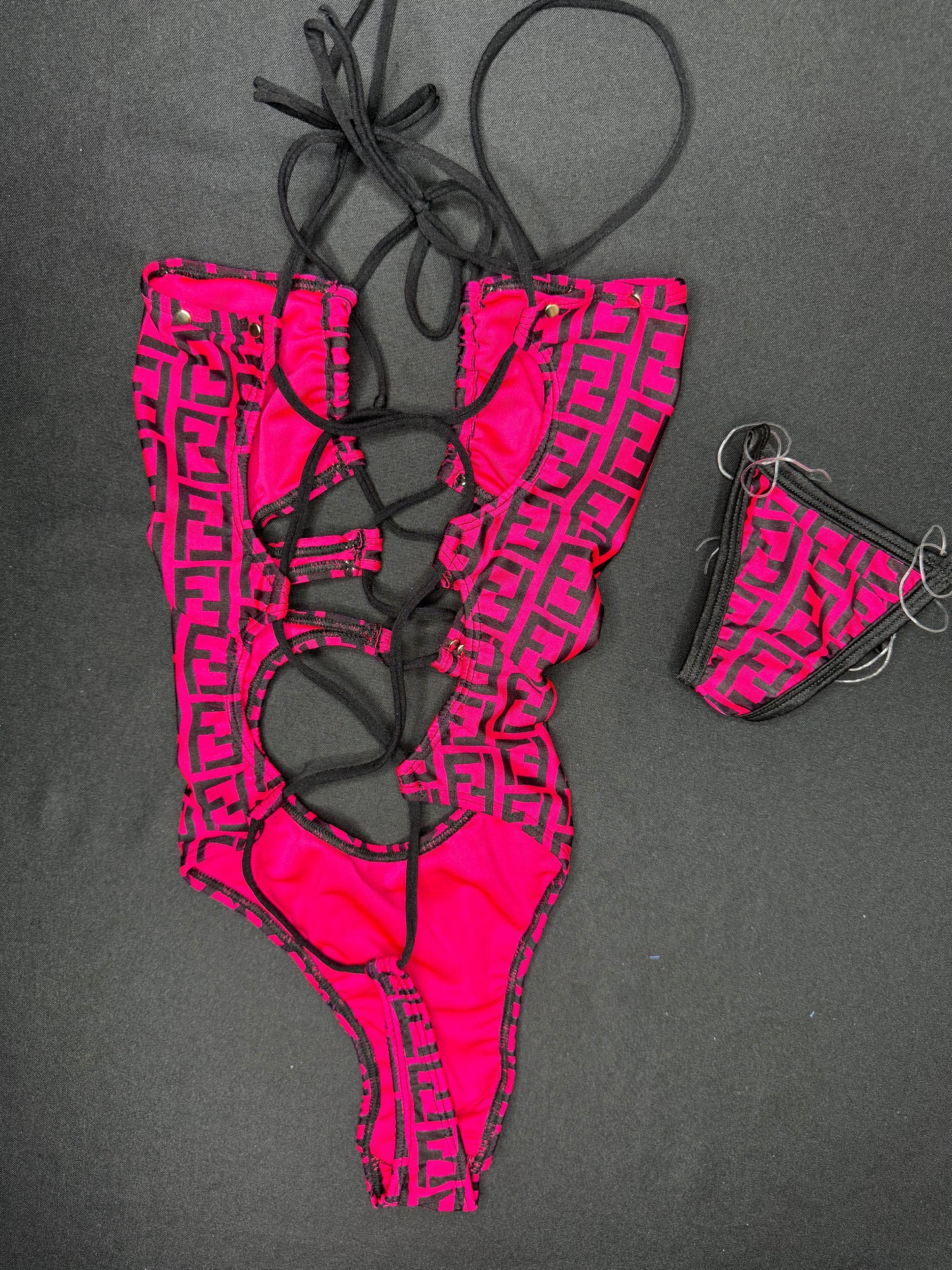 Hot Pink Designer One-Piece Lingerie Outfit