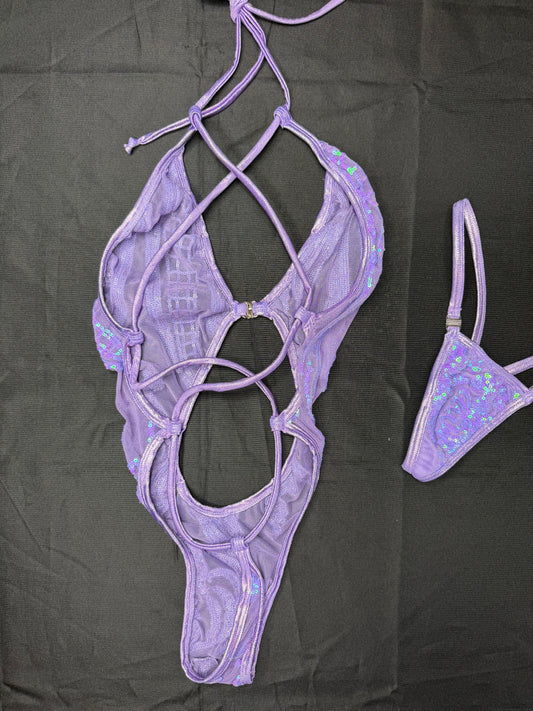 Lavender Sequins One-Piece Lingerie Outfit
