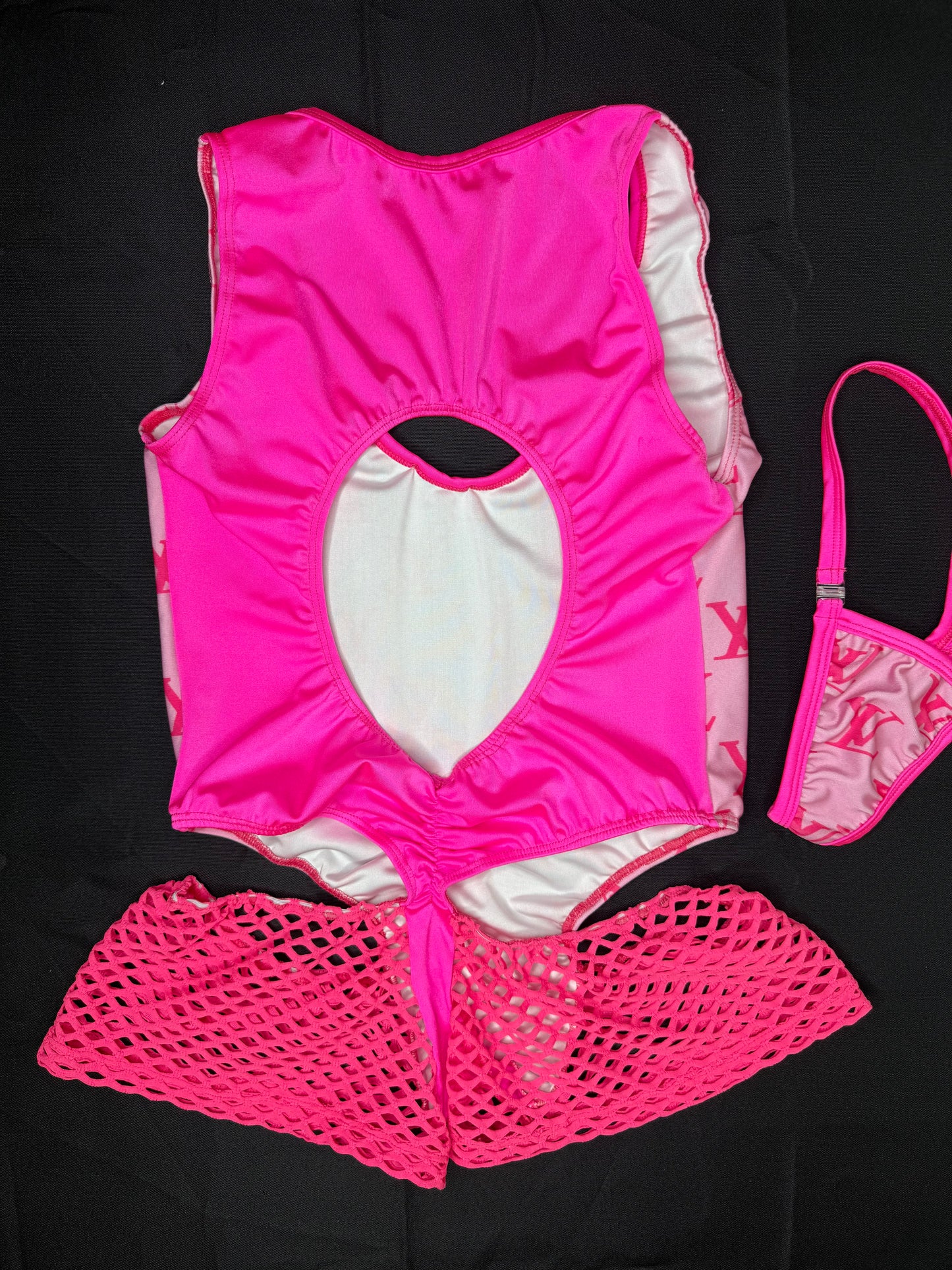 Hot Pink Spandex Designer One-Piece Romper Lingerie Outfit