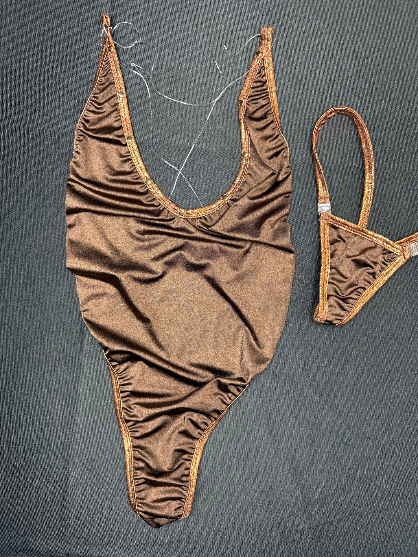 Chocolate/Metallic Chocolate One-Piece Lingerie Outfit