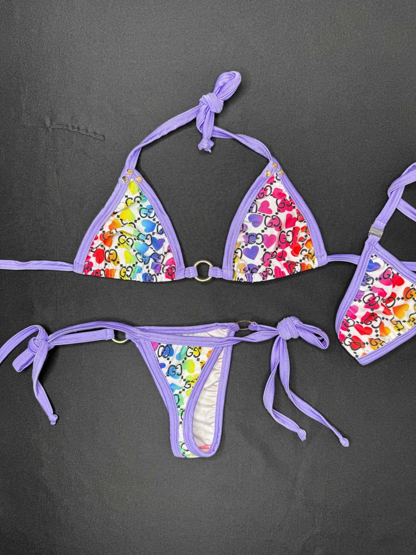 Lavender Designer Two-Piece Side-Tie Bikini Lingerie Outfit