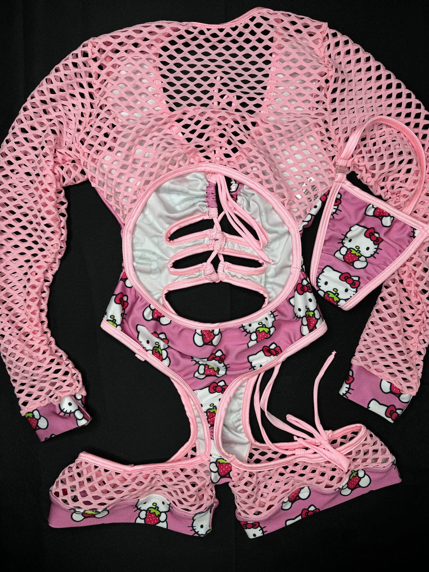 Pink Strawberry Kitty One-Piece Romper Lingerie Outfit