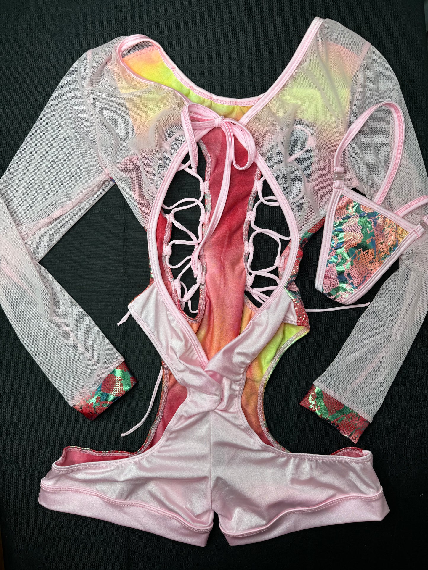 Baby Pink/Fish Scale One-Piece Bartender Outfit