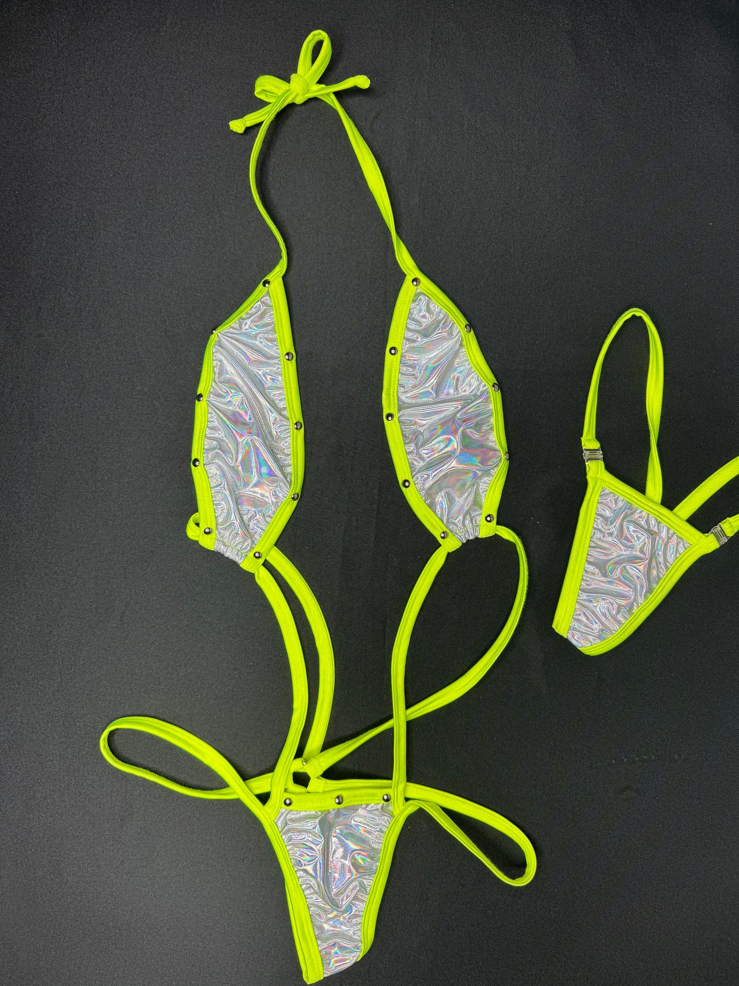 Chrome/Neon Yellow One-Piece Sling-Shot Lingerie Outfit