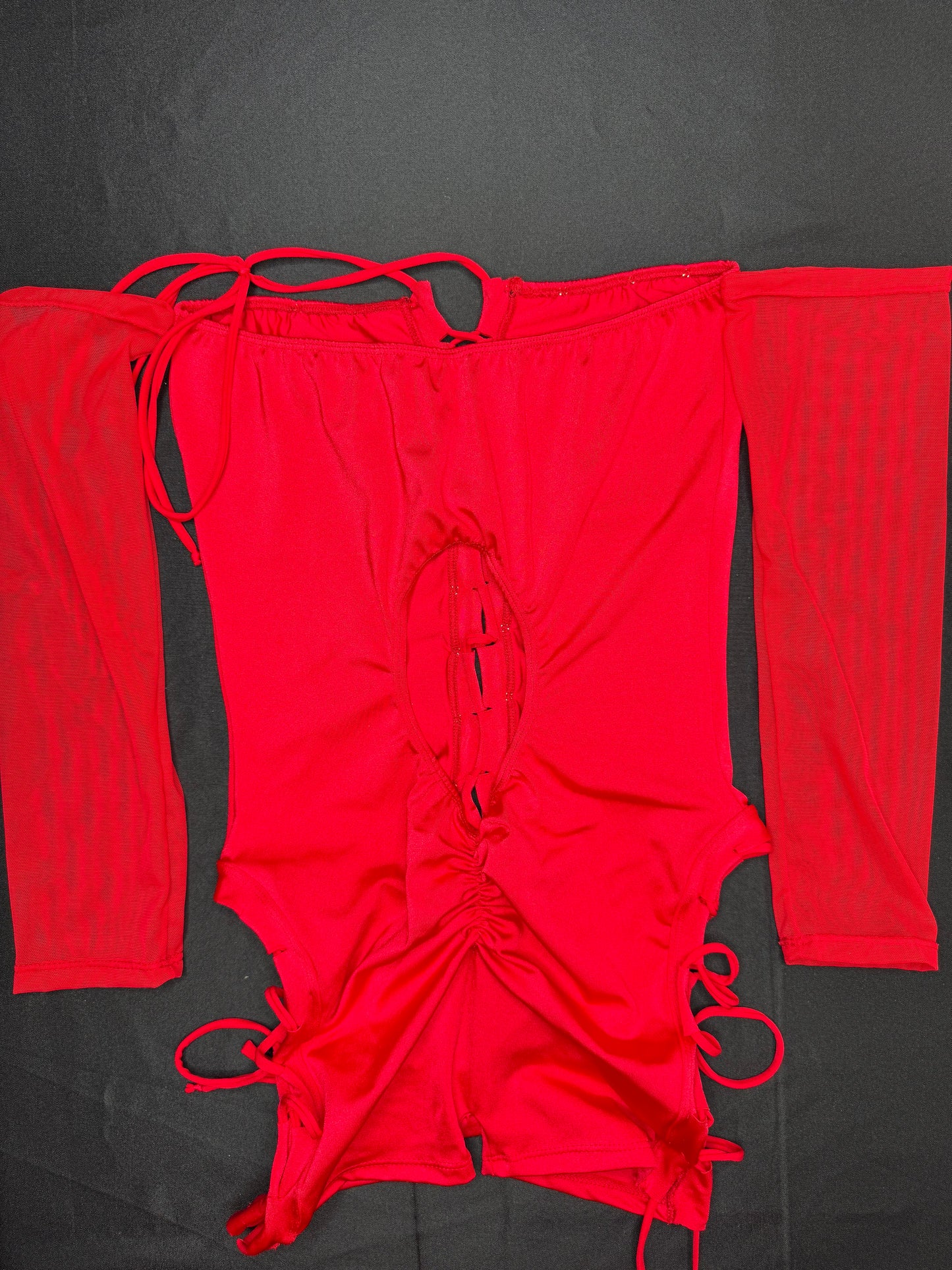 Red/Red Mesh/Spandex One-Piece Lingerie Outfit