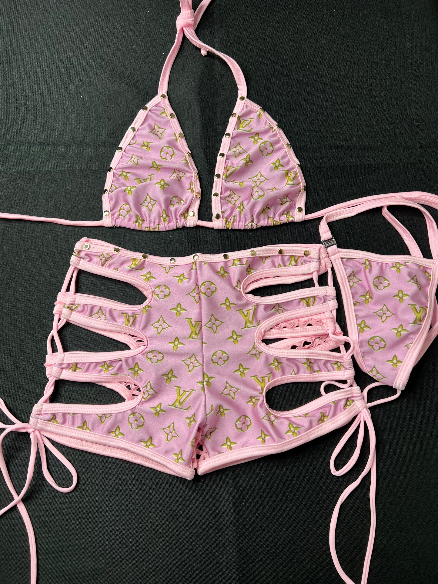 Baby Pink Two-Piece Bikini Top/Shorts Exotic Dancer Outfit