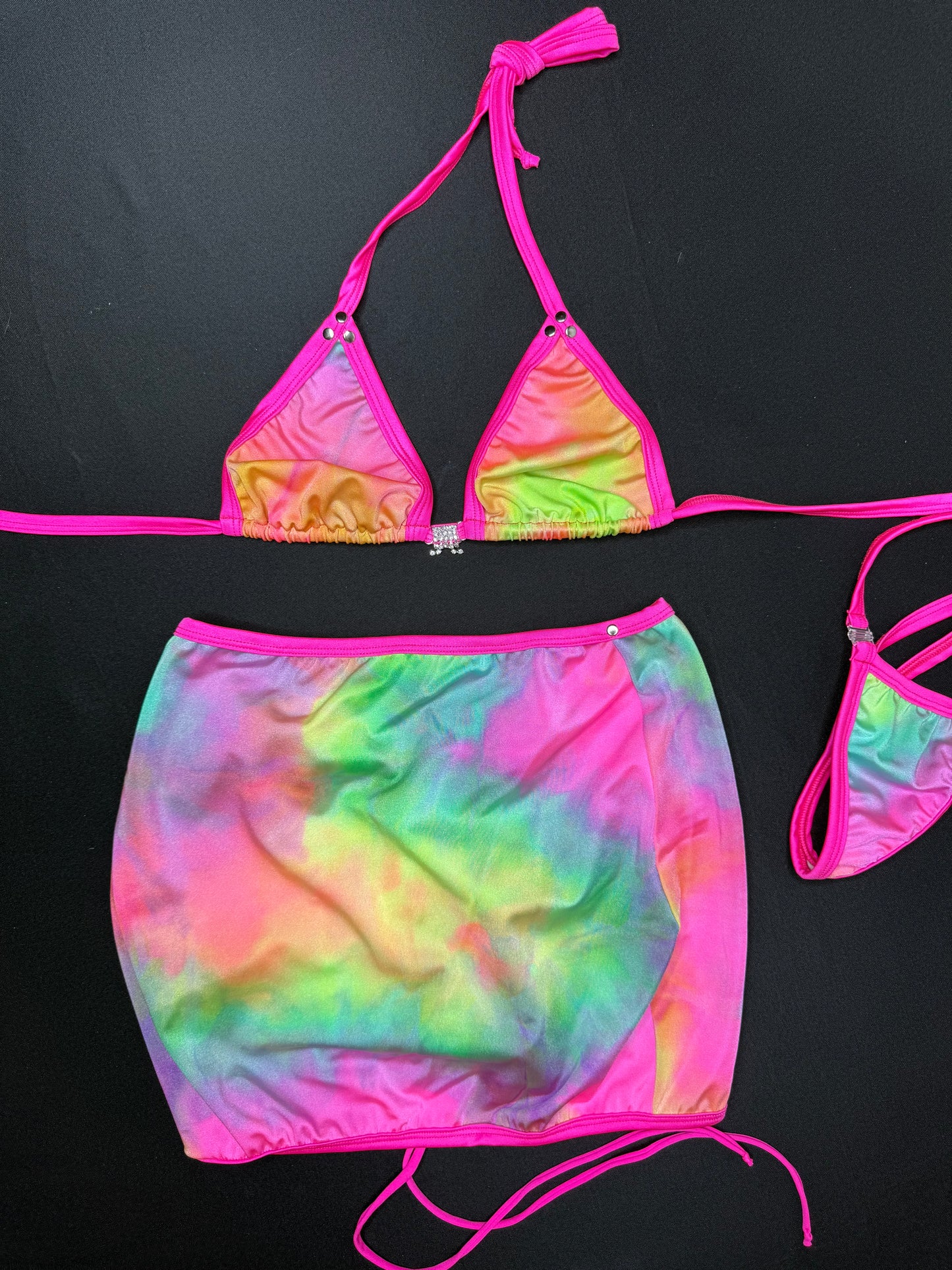 Tie Dye Spandex Two-Piece Skirt Lingerie Outfit