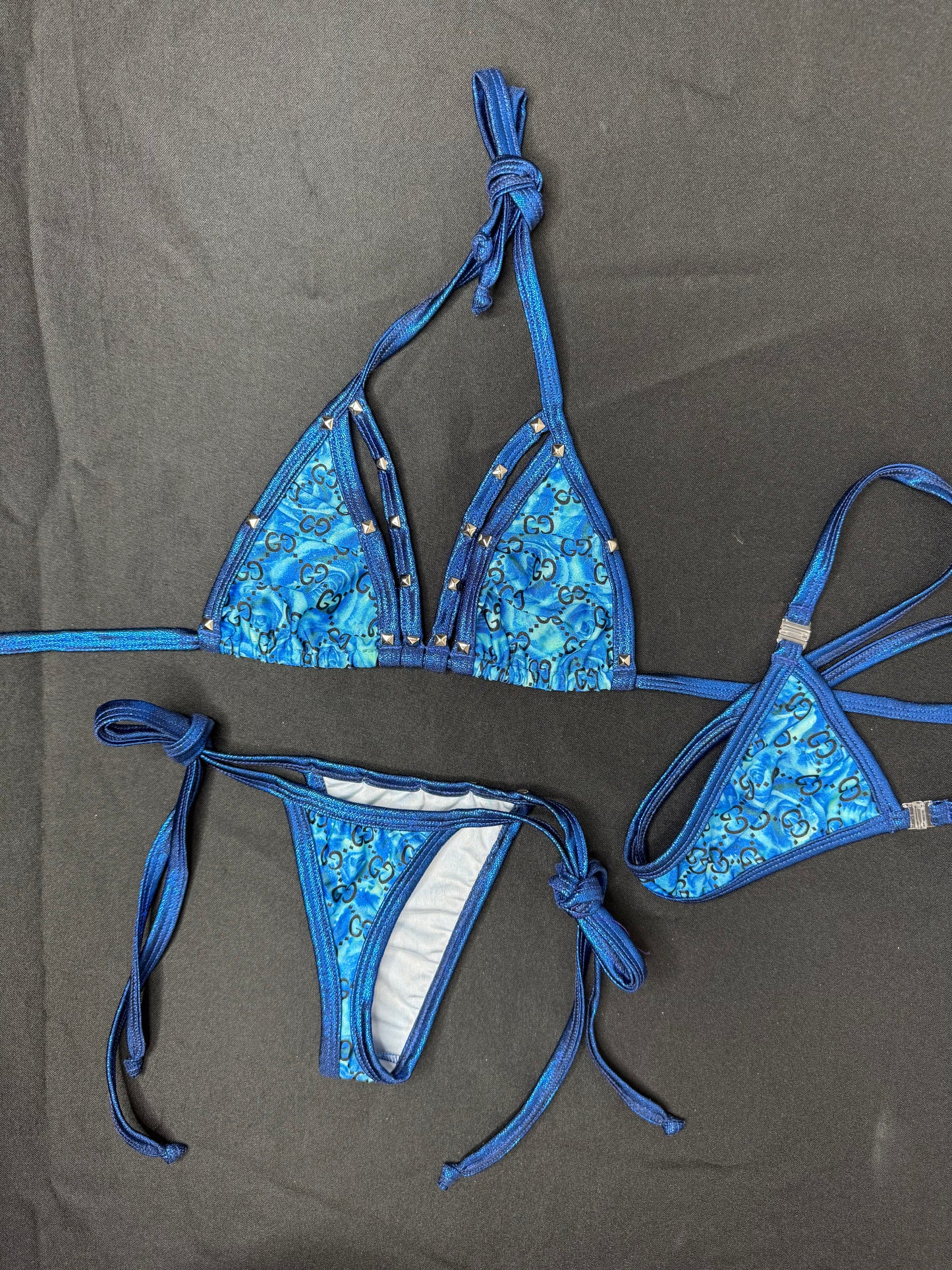 Metallic Royal Blue Two-Piece Bikini Lingerie Outfit