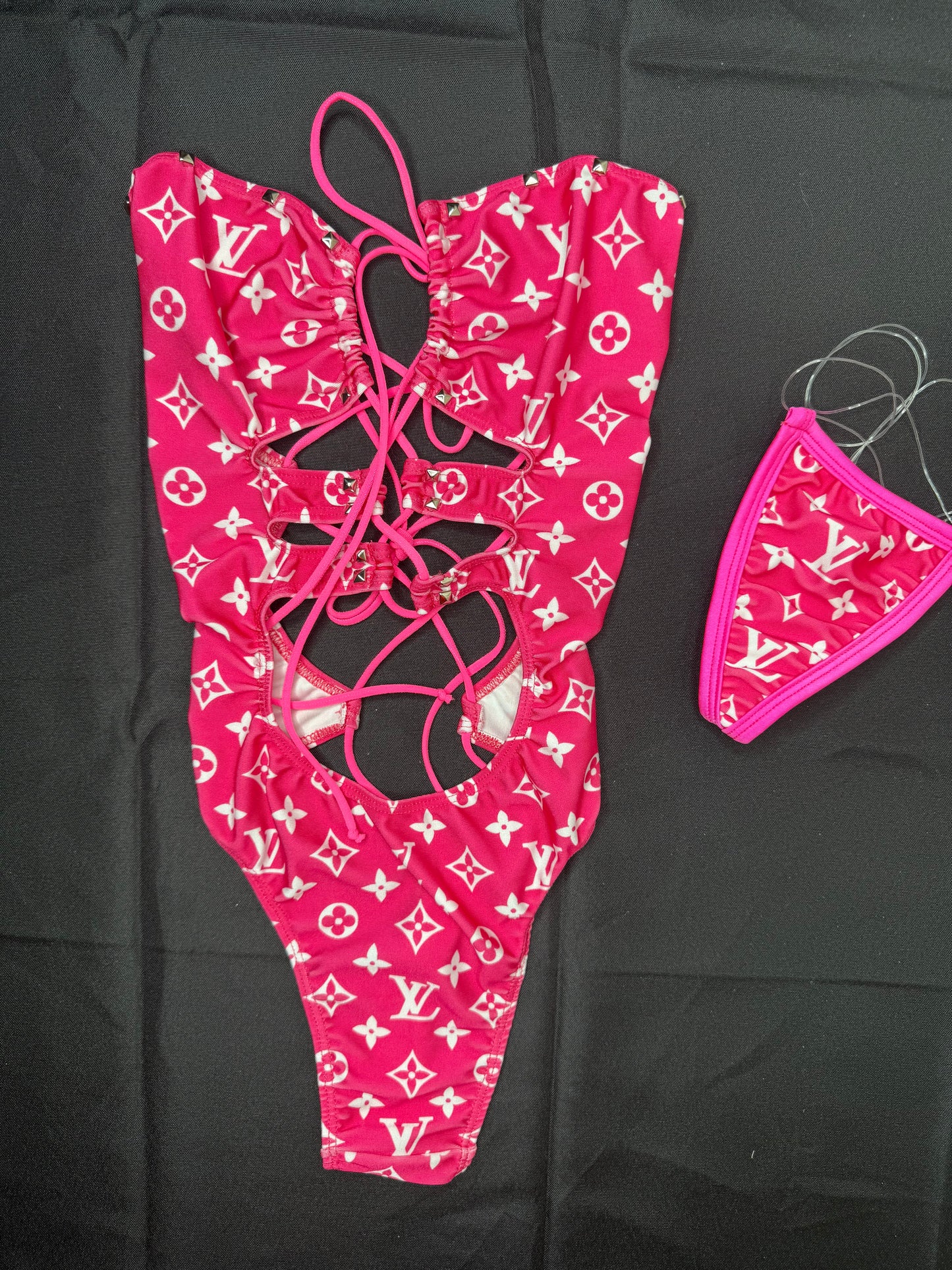 Hot Pink Designer Spandex One-Piece Lingerie Outfit