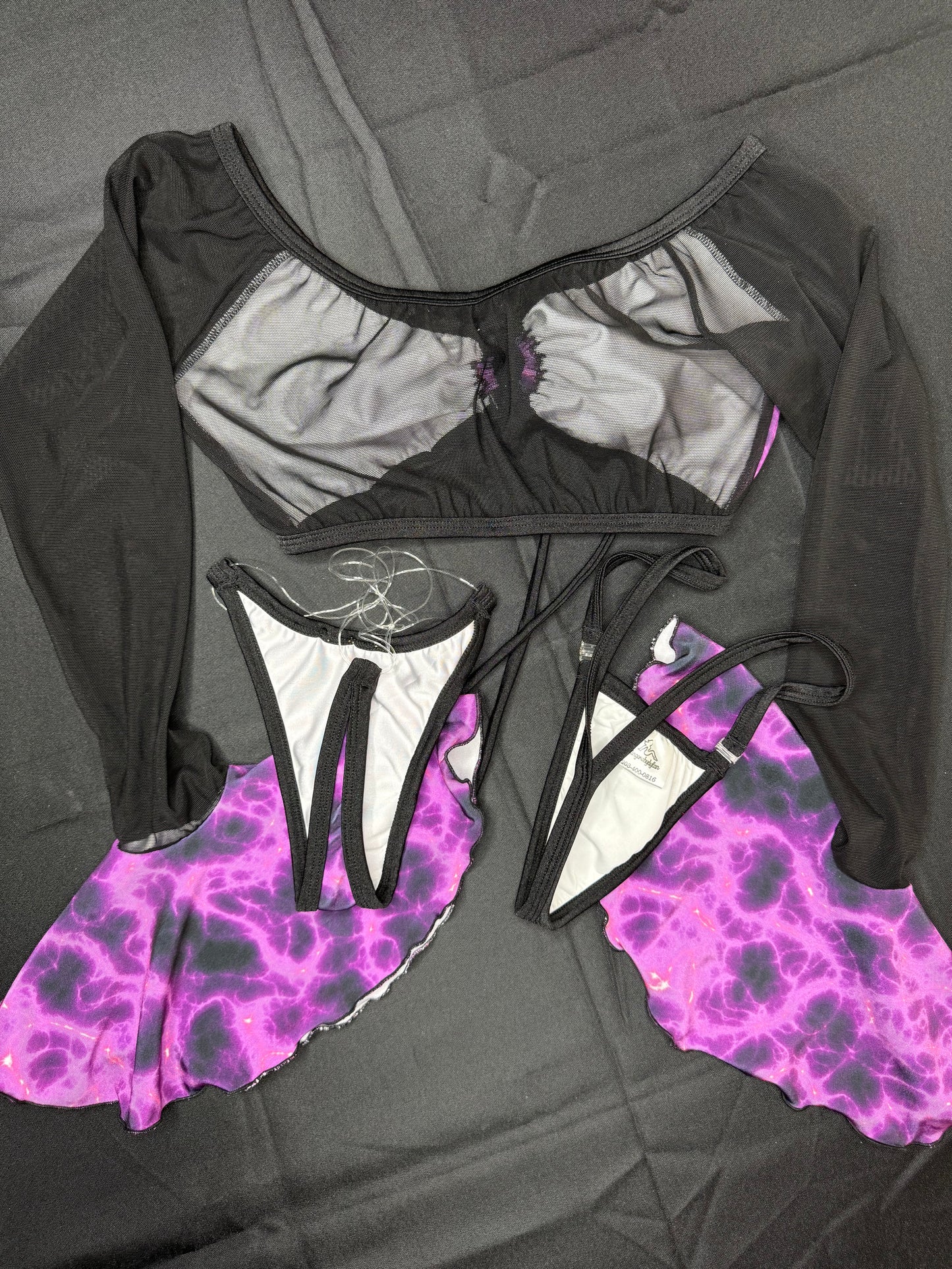 Purple Spandex/Black Mesh Two-Piece Lingerie Outfit