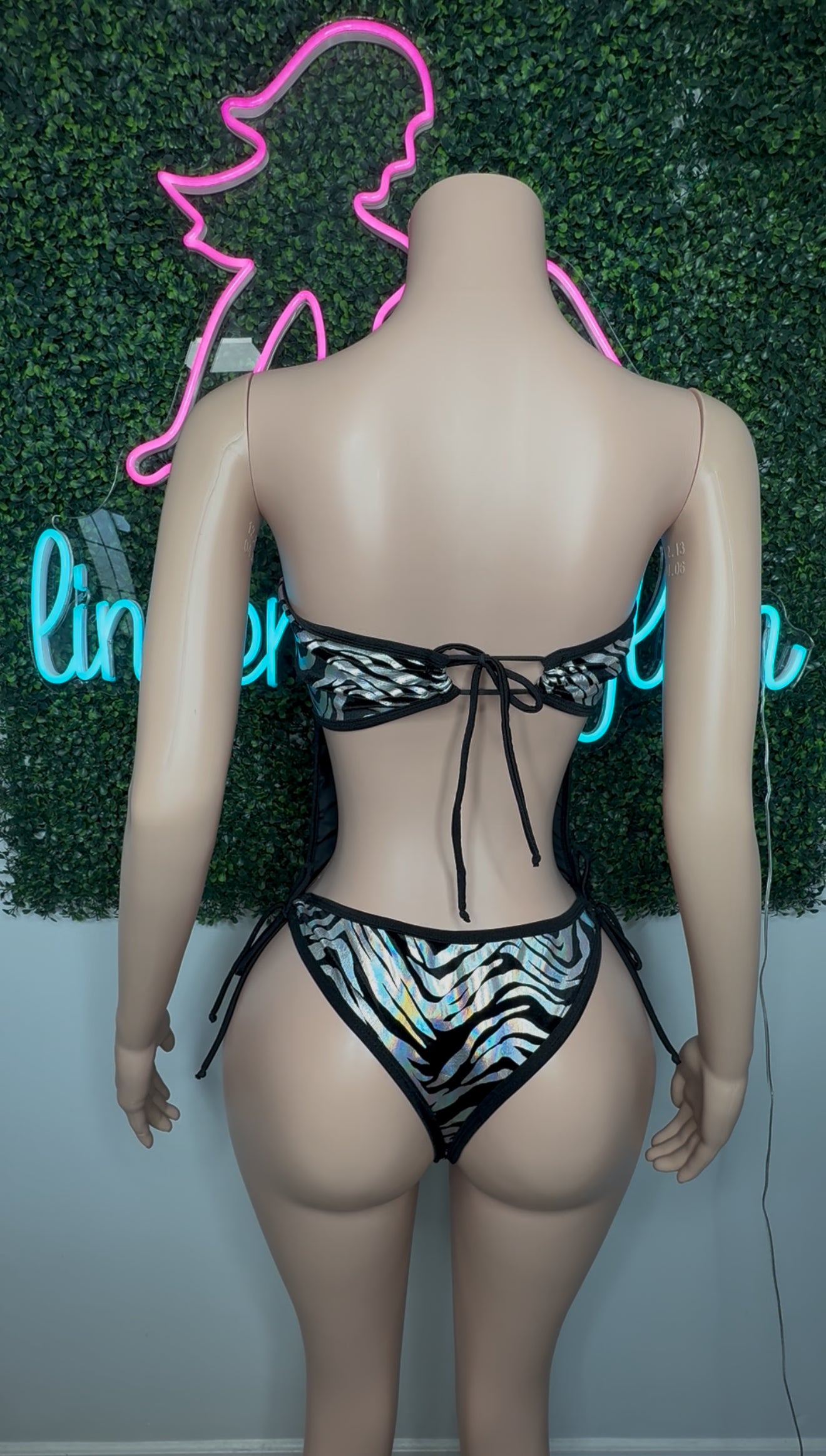 Silver Stripes Spandex One-Piece Lingerie Outfit
