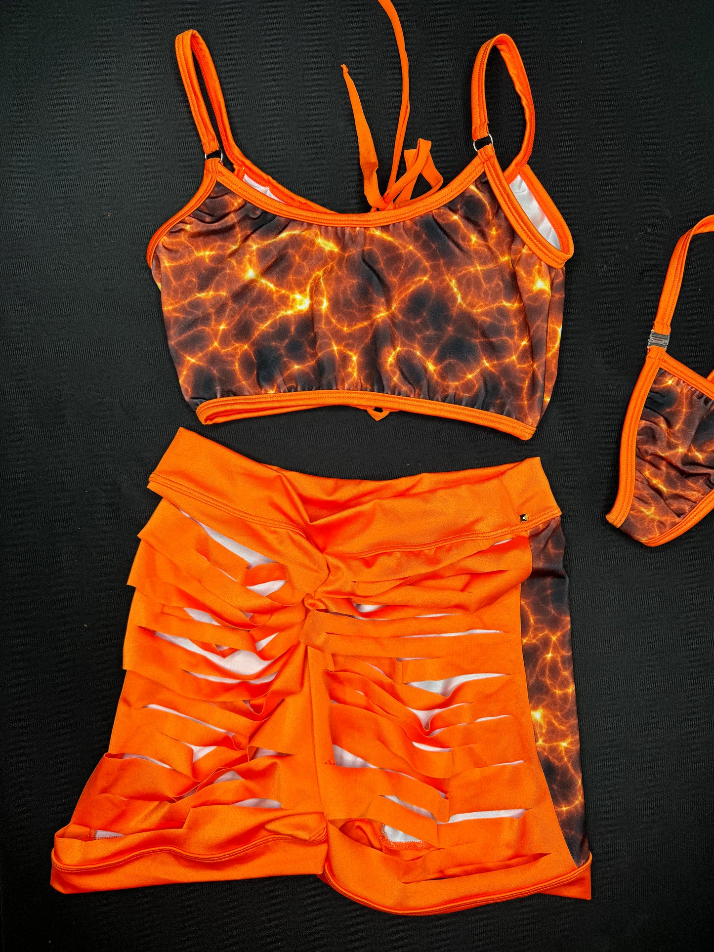 Orange Two-Piece Shorts Bra/Ripped Shorts Lingerie Outfit