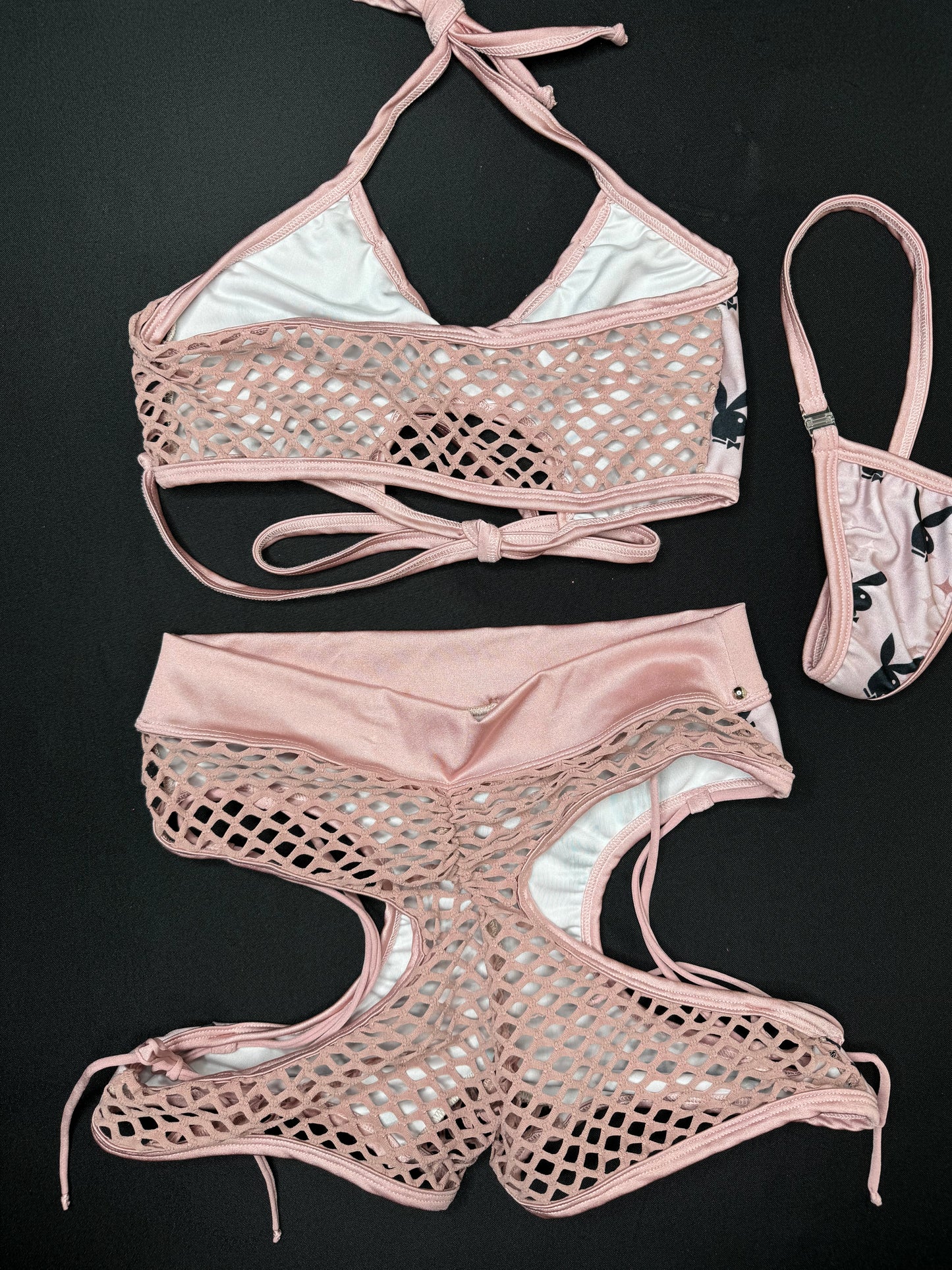 Nude/Grey Bunny Two-Piece Sports Bra/Shorts Lingerie Outfit