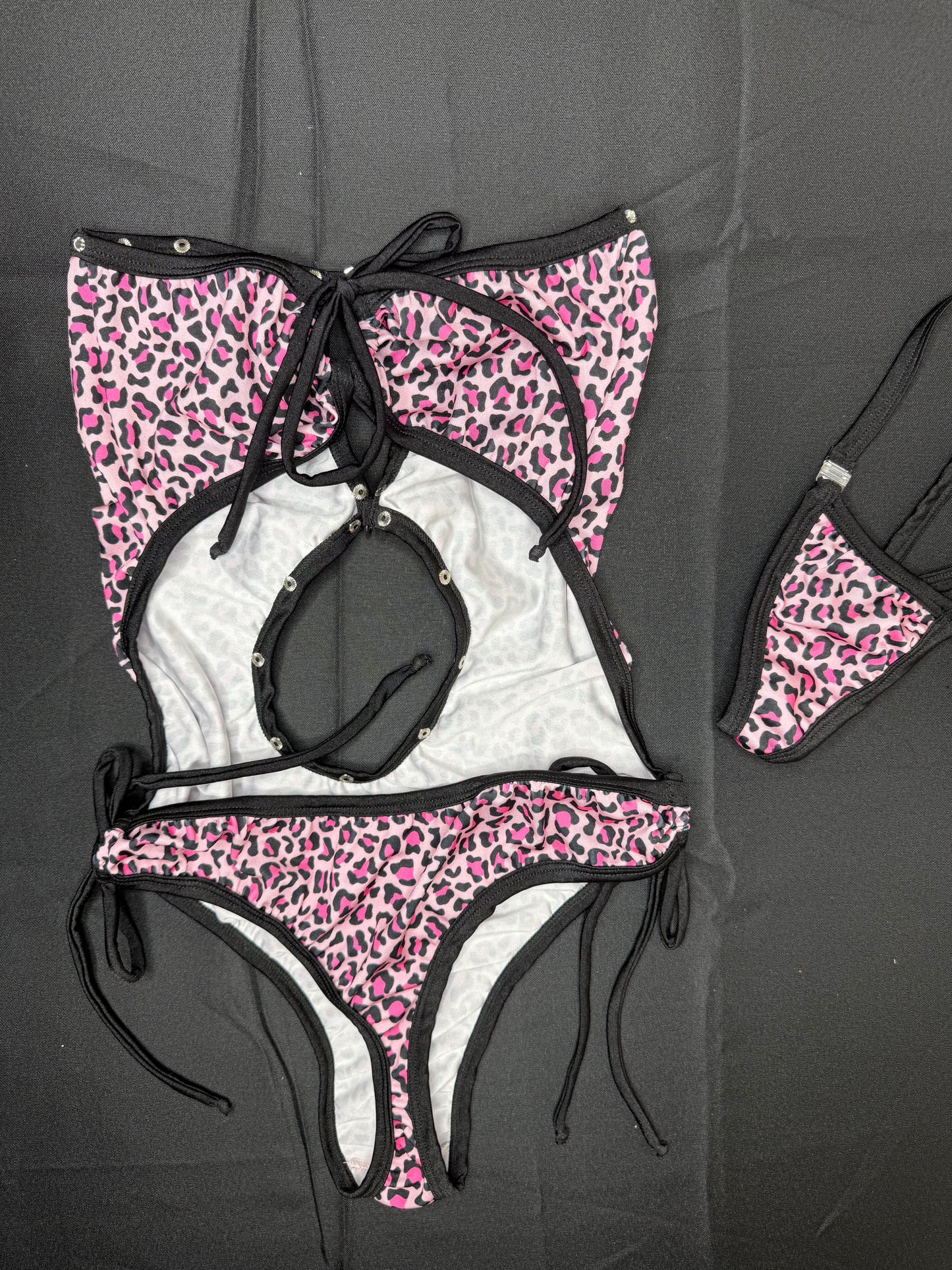 Pink Cheetah Print Spandex One-Piece Lingerie Outfit