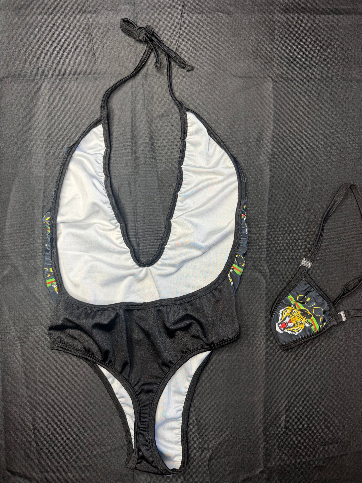 Black Designer Tiger One-Piece Lingerie Outfit