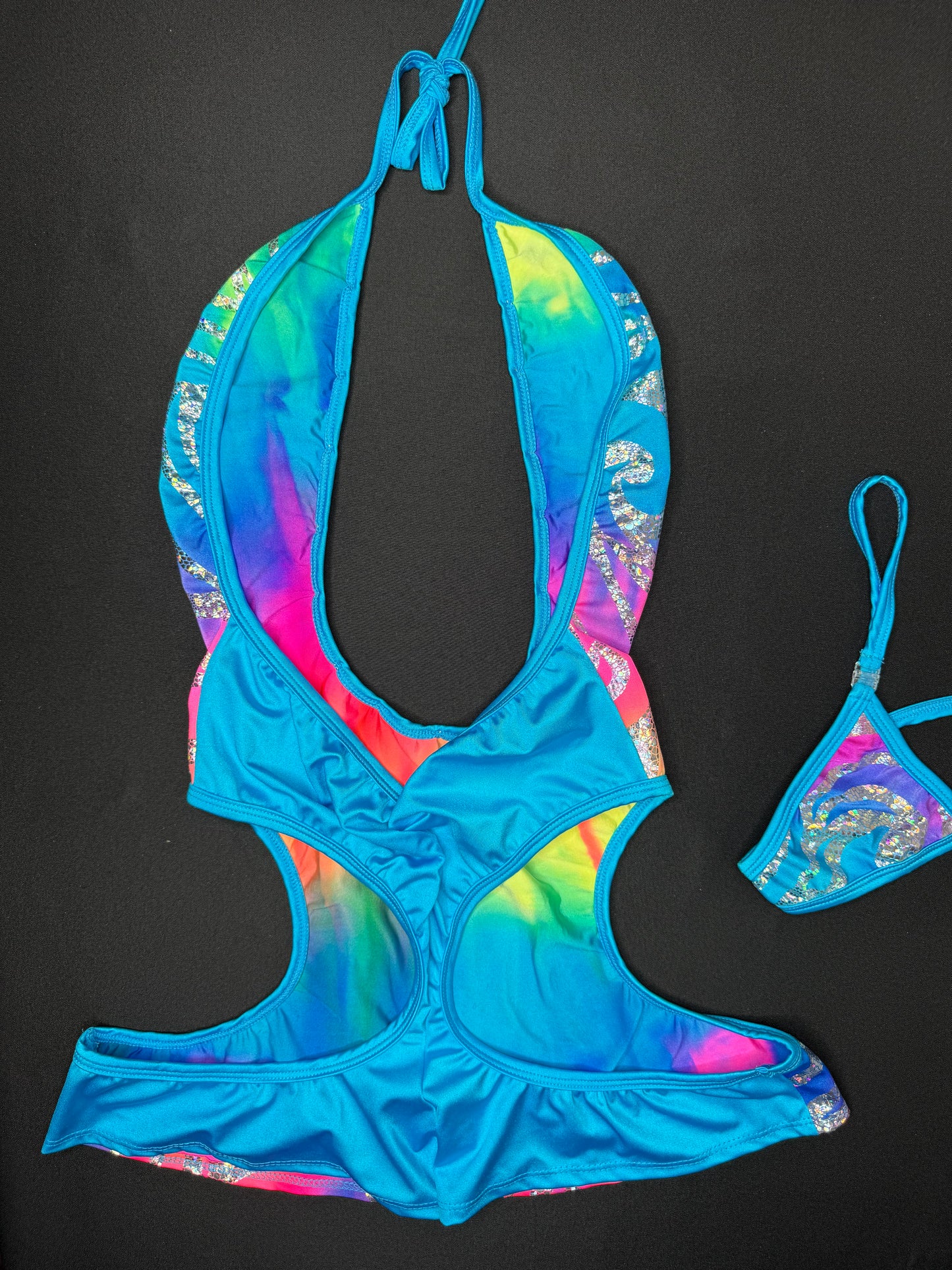 Rainbow/Silver Print Spandex One-Piece Lingerie Outfit