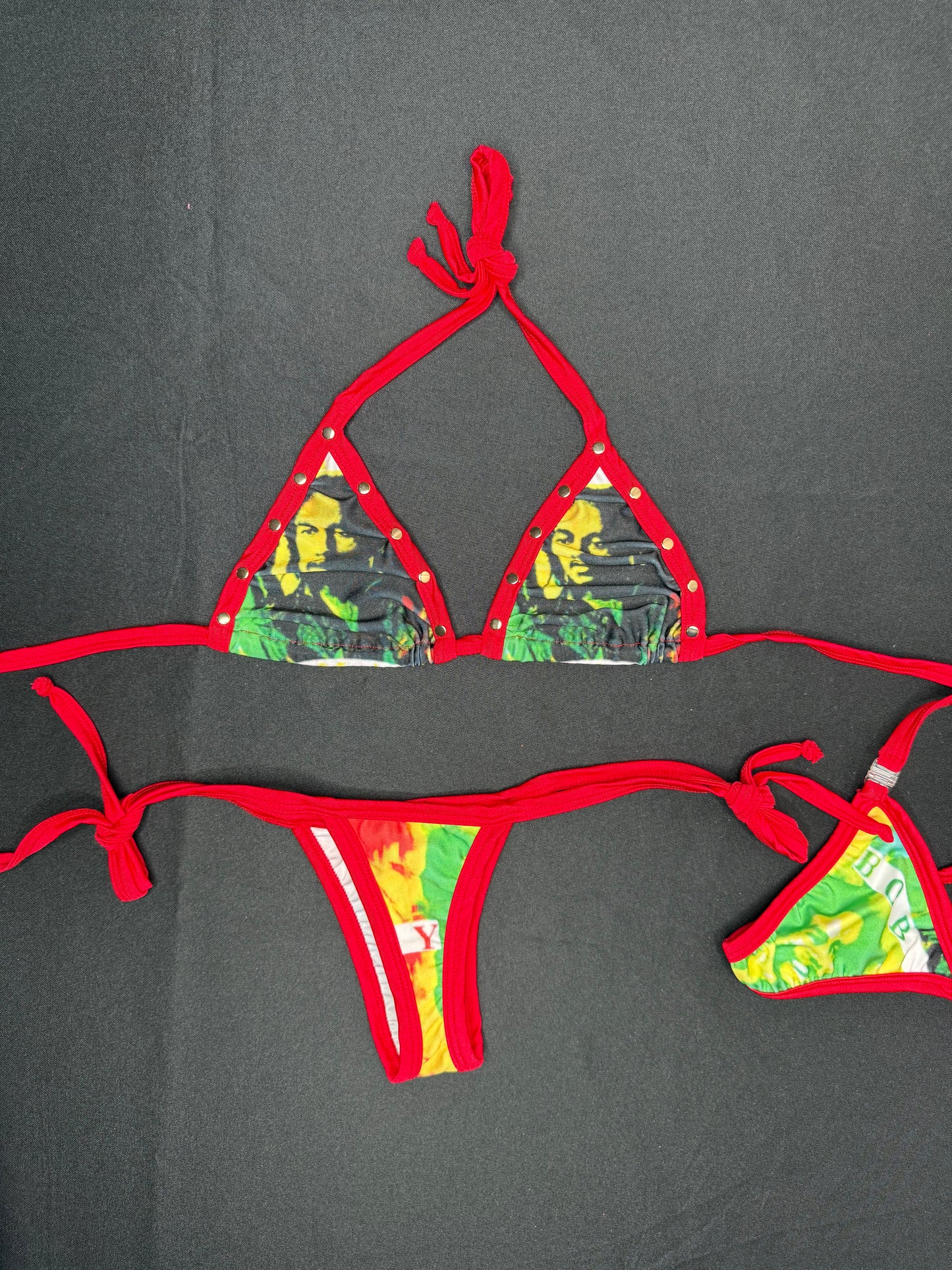Bob Marley One Love Print/Red Spandex Two-Piece Bikini