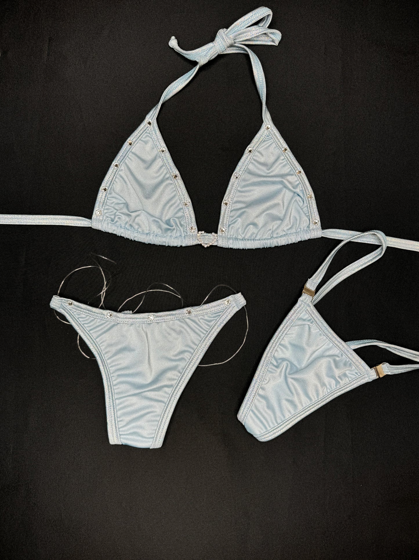 Metallic Blue Trim/Baby Blue Two-Piece Bikini Lingerie Outfit