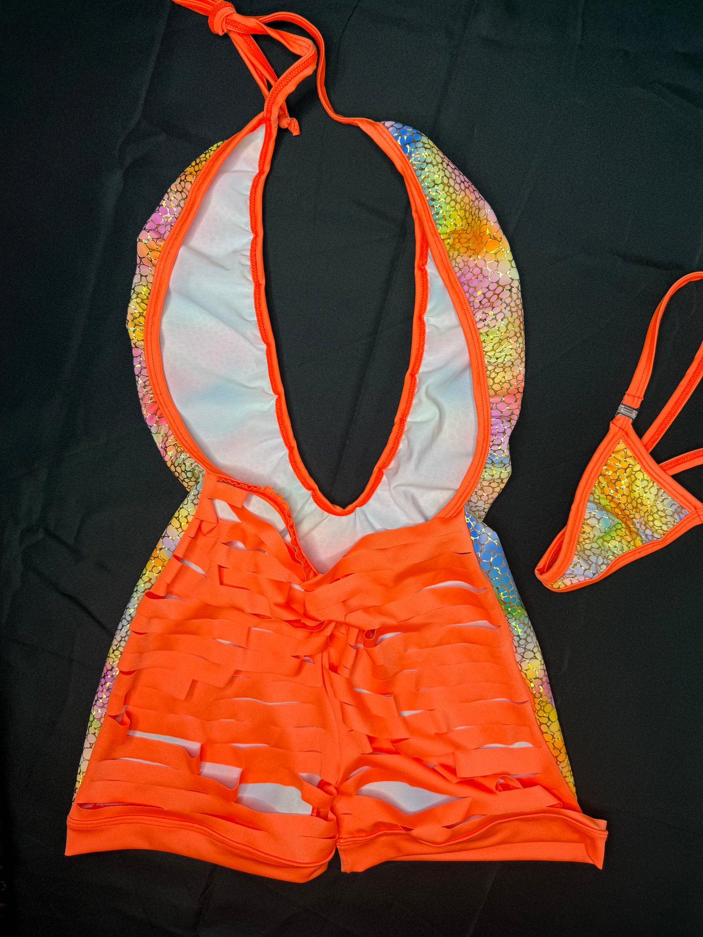 Orange/Multi Color Spandex One-Piece Lingerie Outfit