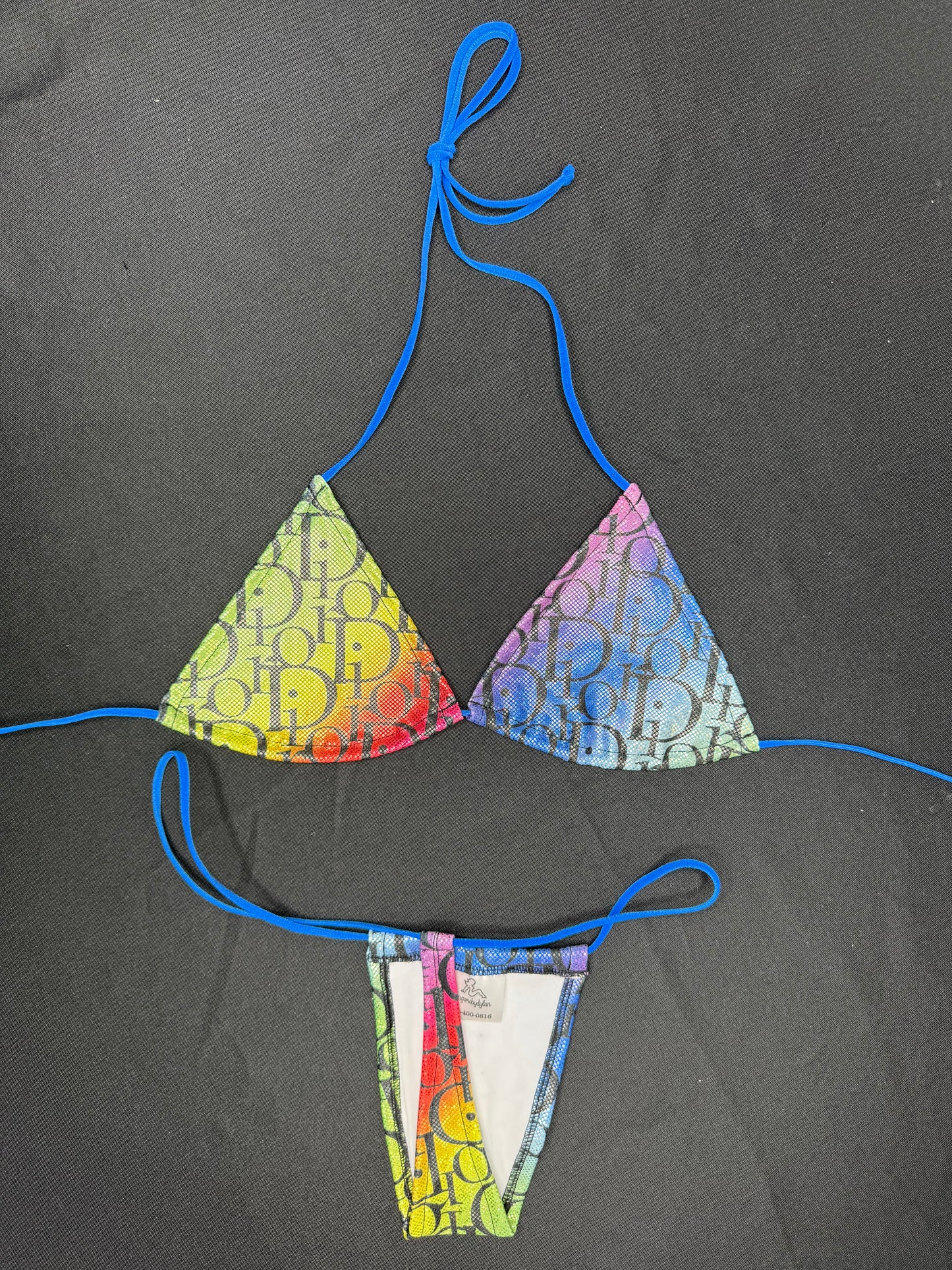 Holographic Rainbow Designer Two-Piece Micro Bikini Lingerie Outfit
