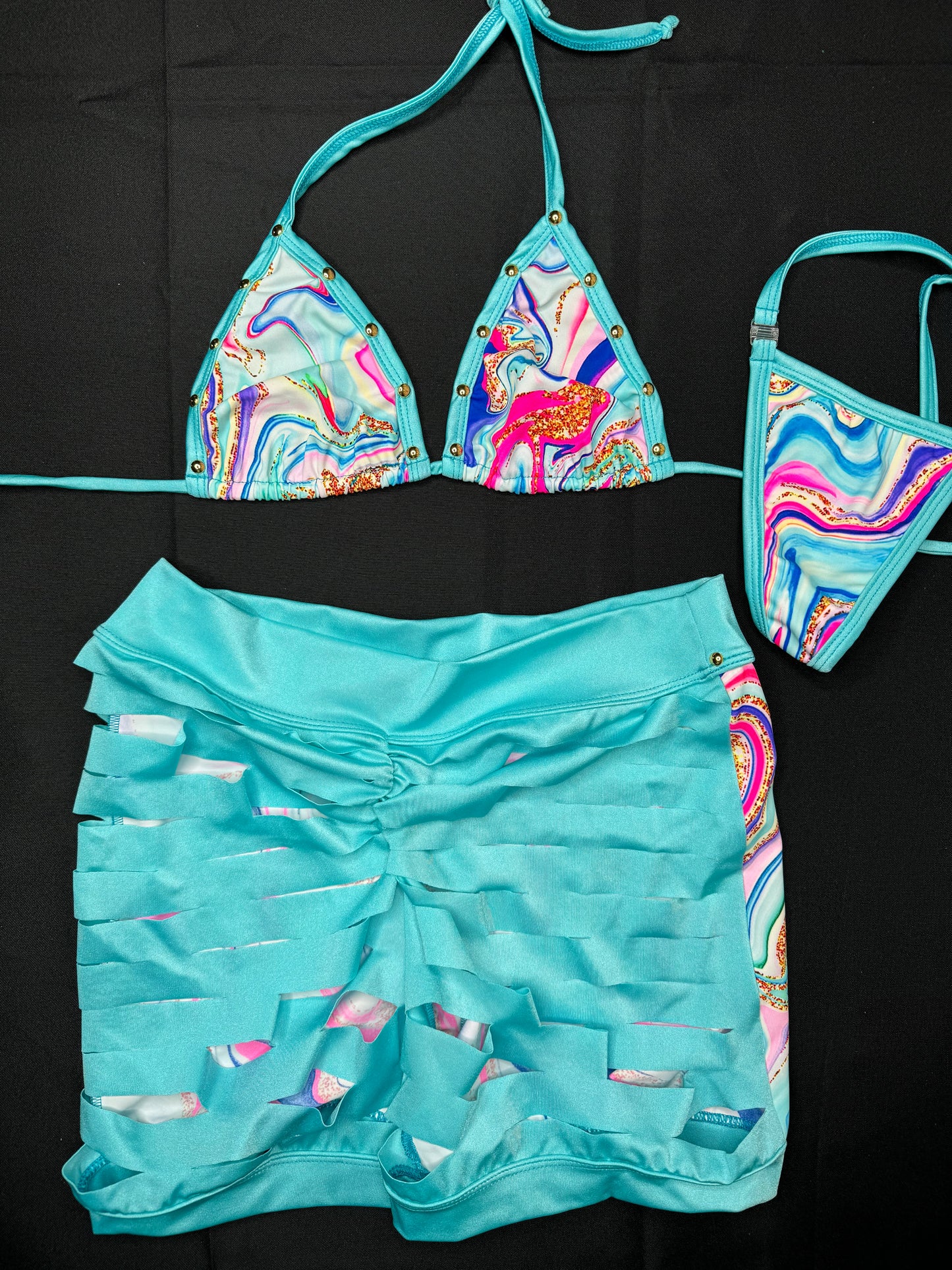 Mint Glitter Bomb Two-Piece Ripped Back Exotic Dancer Outfit