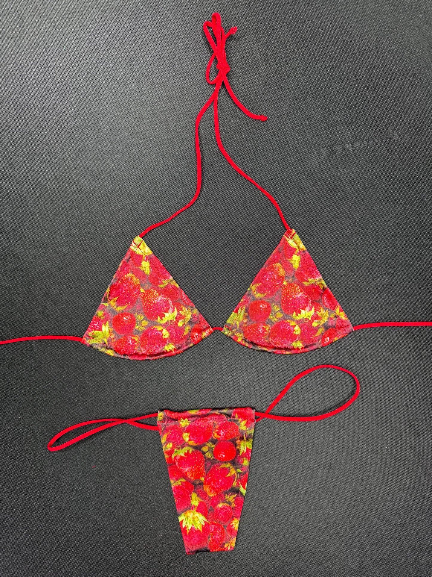 Strawberries Spandex Two-Piece Micro Bikini Lingerie Outfit