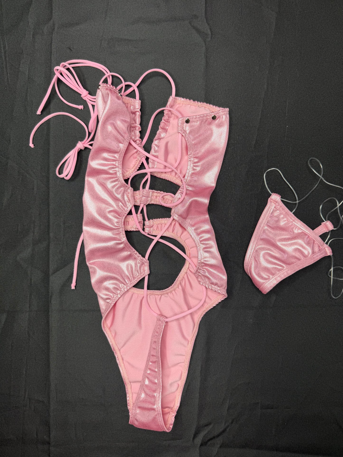 Pink Spandex One-Piece Lingerie Outfit