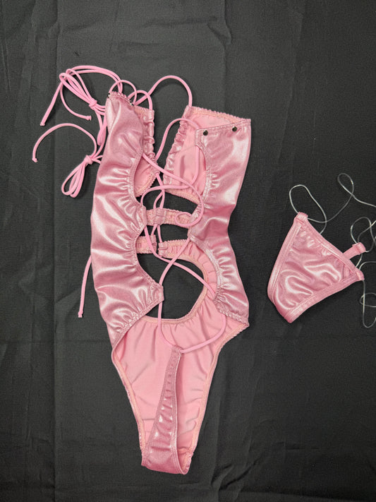 Pink Spandex One-Piece Lingerie Outfit